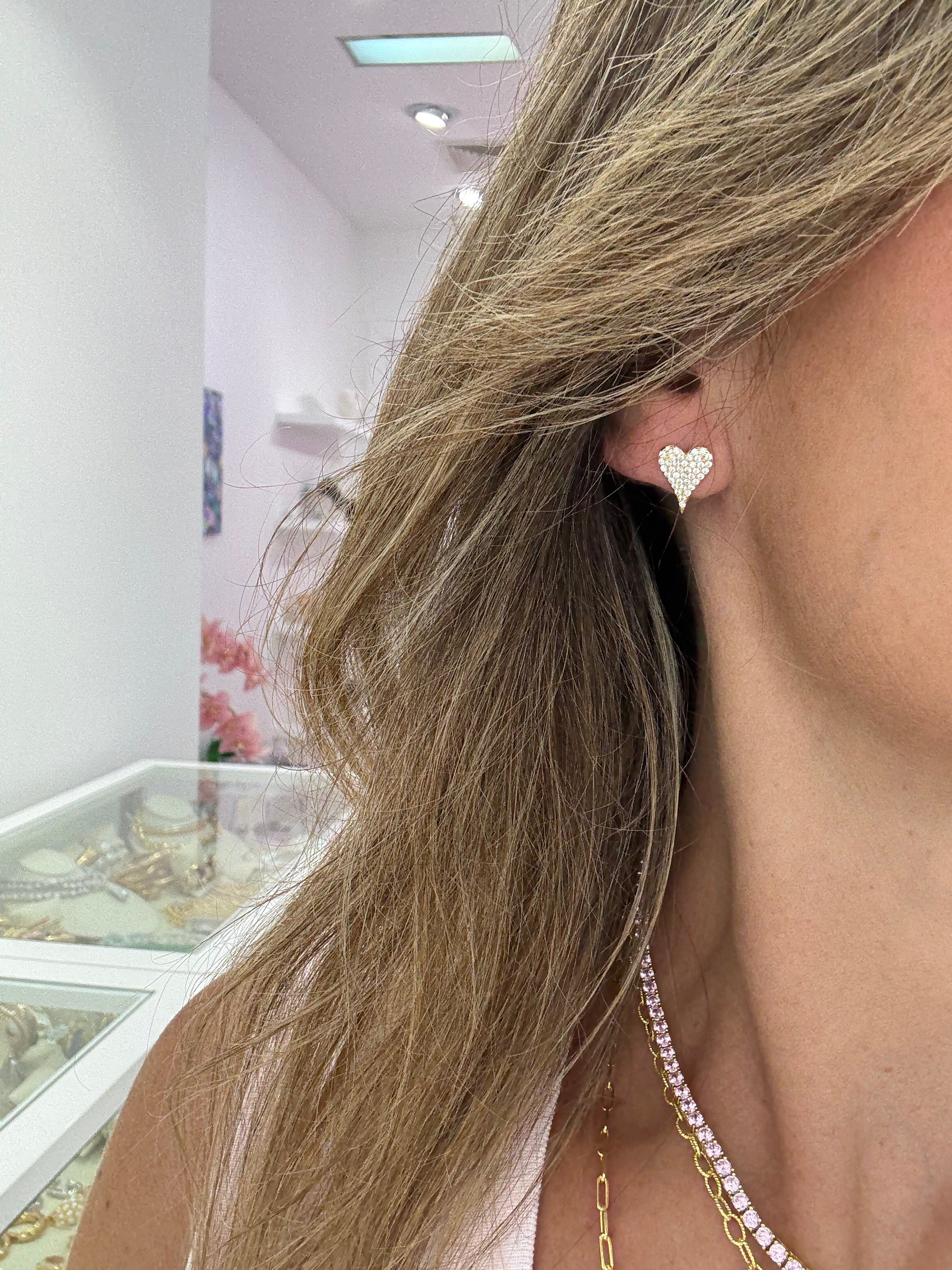 Elegant Elongated Pavé Heart Stud Earrings for Women - Perfect for Valentine's Day, Anniversary Gifts & Romantic Date Nights