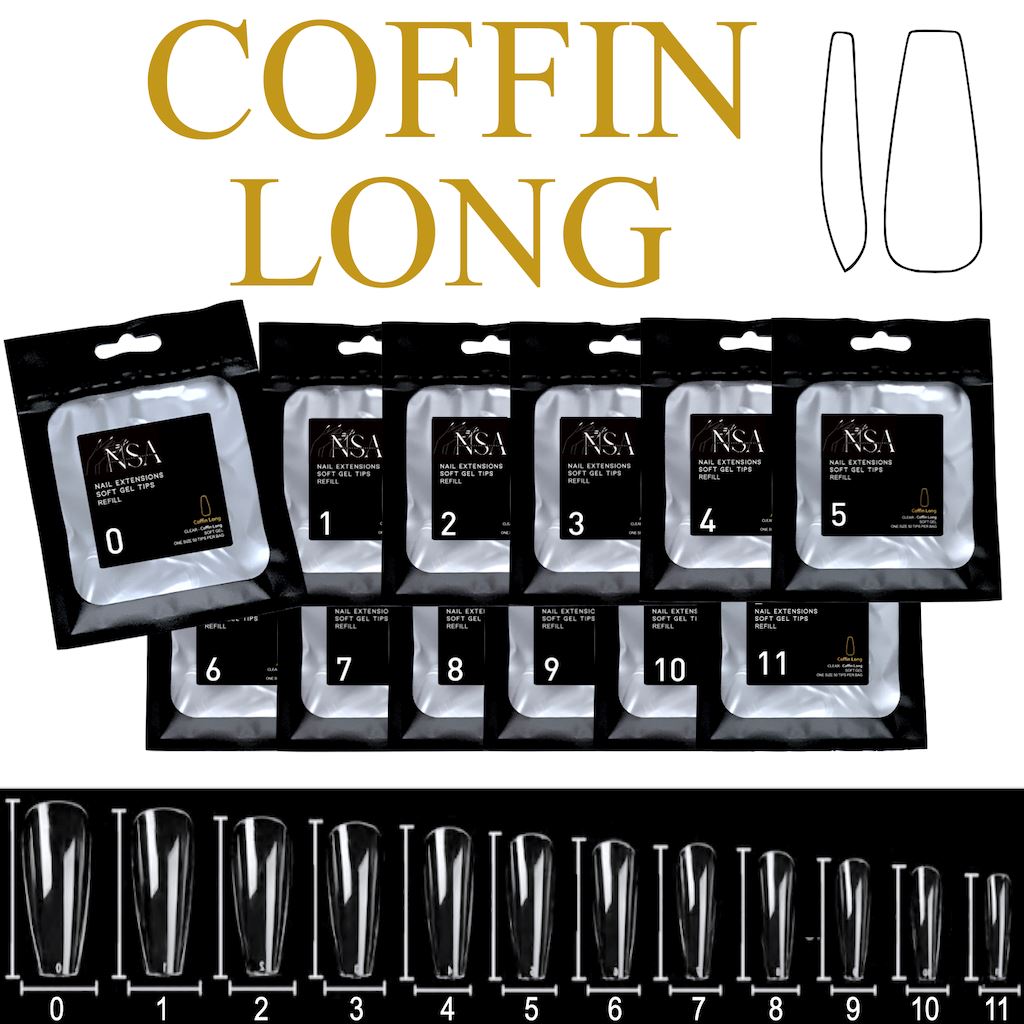 Soft Gel Nail Tips Refill Kit - 50pcs Coffin Shape for DIY Manicure & Nail Art - Perfect for Home, Salon, and Professional Use