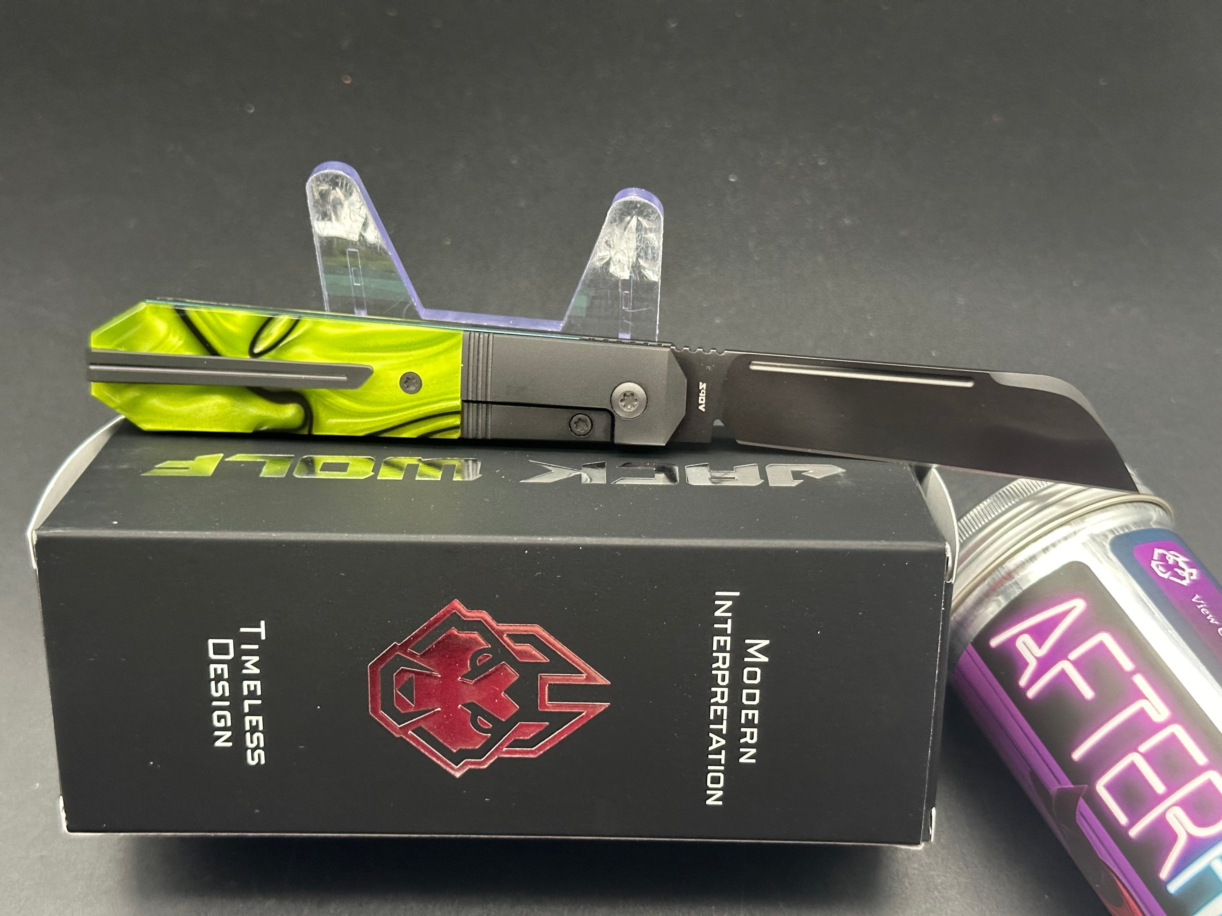 Jack Wolf Knives AFTER HOURS JACK - Kirinite Toxic Green DLC Coated Folding Pocket Knife for Outdoor, Camping & EDC Use