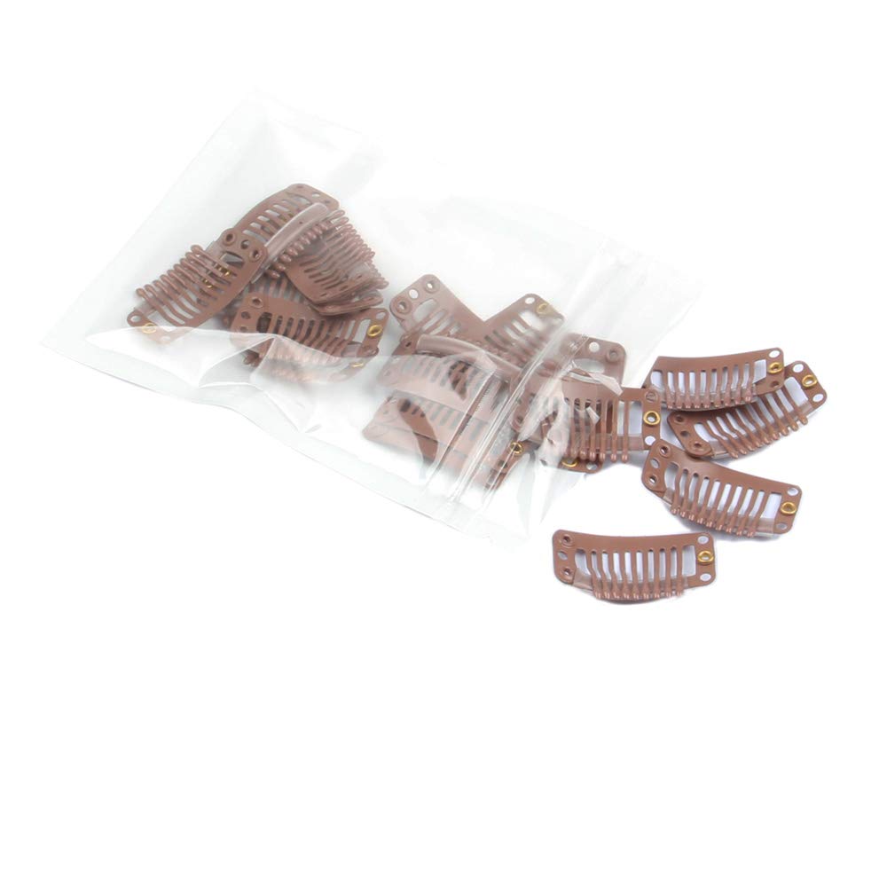 20pcs 9-Teeth Stainless Steel Snap Comb Wig Clips for Hair Extensions & Wigs - Secure DIY Hairpiece Accessories (Light Brown) - Perfect for Cosplay, Daily Styling & Salon Use