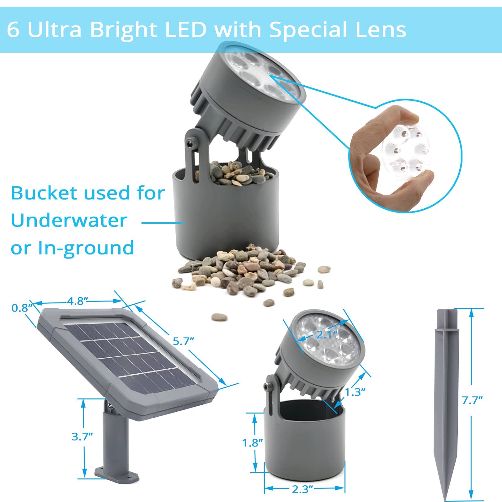 Solar Pond Lights - IP68 Waterproof 6LED Warm White Underwater Submersible Lights for Pools, Fountains & Garden Decor | Auto On/Off Solar Spotlight for Outdoor Landscape, Backyard & Patio Lighting