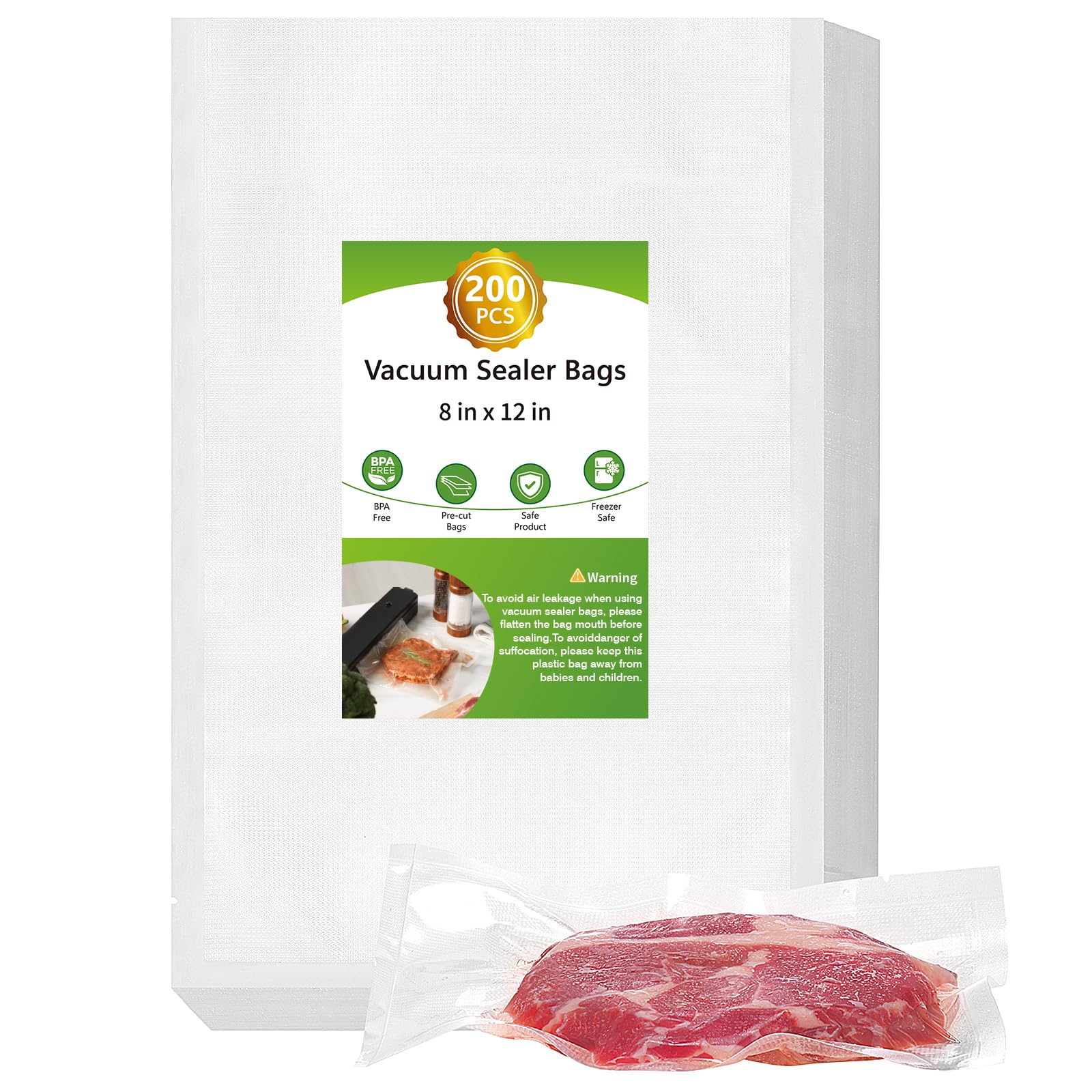 Moretoes 200pcs BPA Free Vacuum Sealer Bags 8