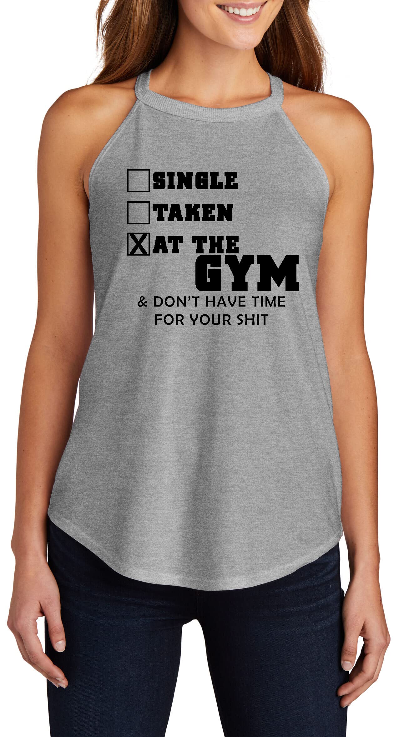 Funny Gym T-Shirt for Women - Single Taken at Gym Comical Workout Tee - Cute Rocker Style for Fitness & Casual Wear