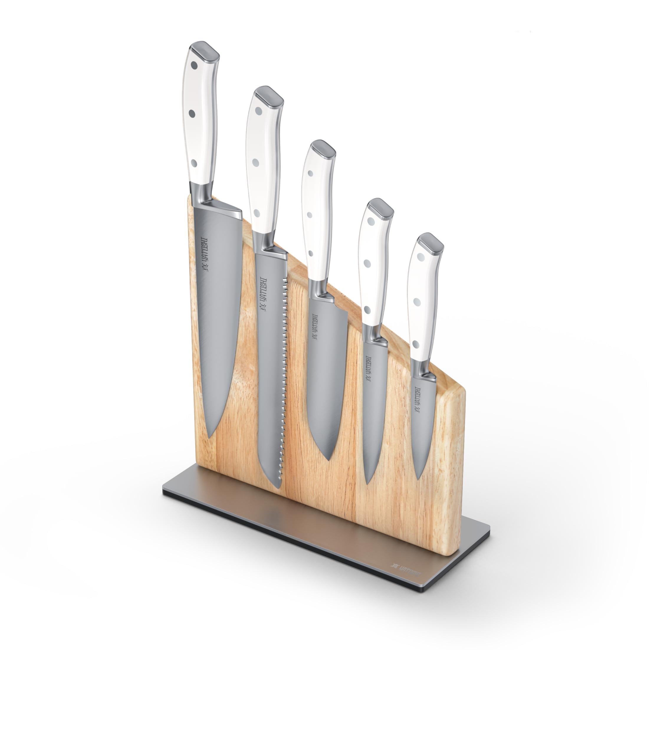 Yatoshi Pro 6-Piece Magnetic Kitchen Knife Set - Ultra Sharp High Carbon Steel Knives, White Block for Precision Cooking & Meal Prep