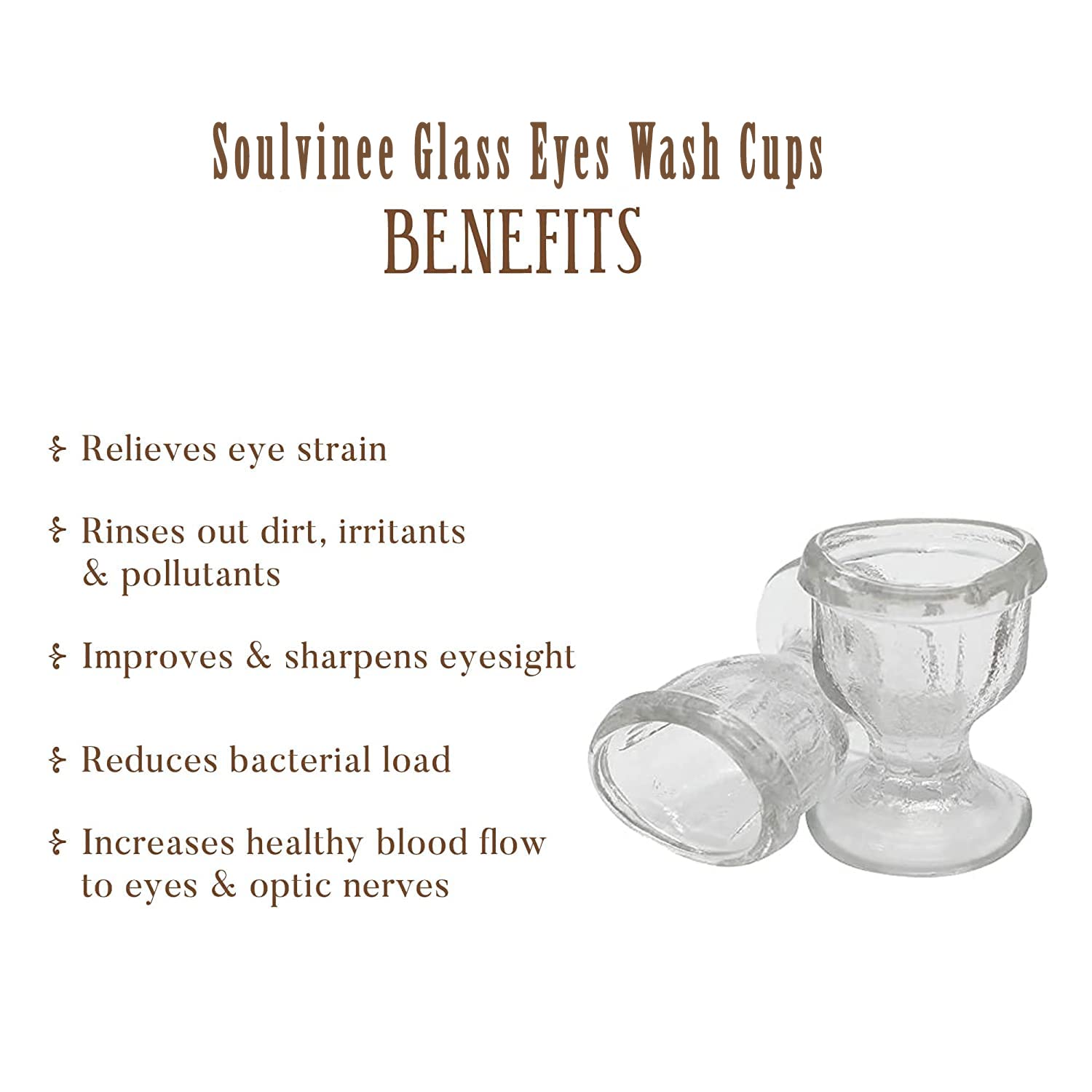 GoodsHealthShop Glass Eye Wash Cup with Smooth Edge & Snug Fit Eye-Shaped Rim - 2 Pack for First Aid, Emergency Eye Rinse, and Contact Lens Cleaning