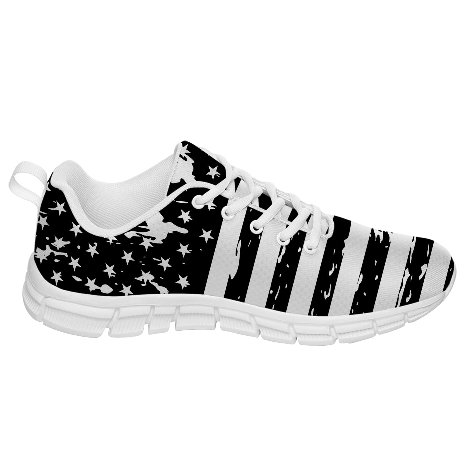 American Flag Walking Sneakers for Men & Women - Patriotic 4th of July Tennis Shoes in White & Black | Comfortable Casual Shoes for Independence Day, Outdoor Activities & Gifts (Men's Size 8, Women's Size 9.5)