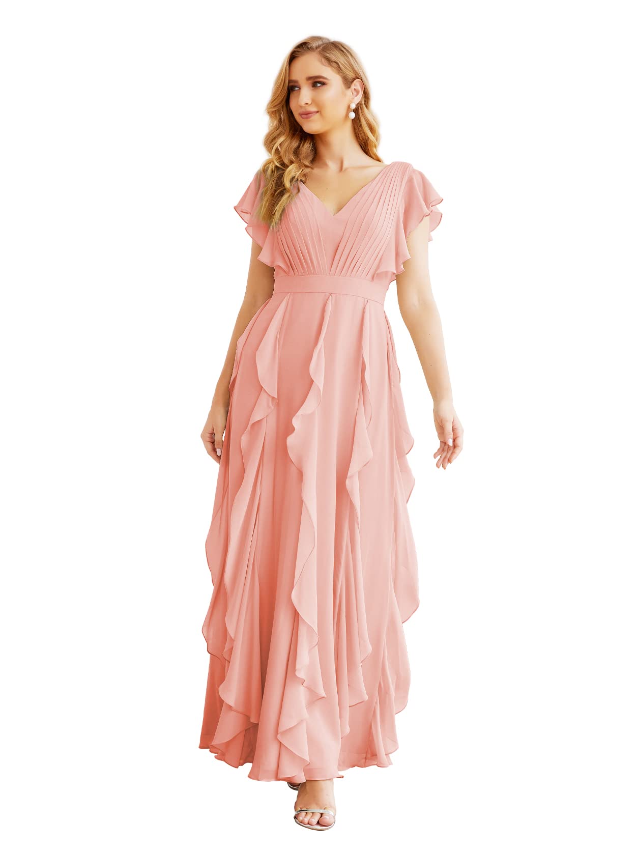 Elegant Ruffled V-Back Prom Gowns for Women - Formal Bridesmaid Dresses for Weddings, Parties & Special Occasions | Perfect for Wedding Guests, Homecoming & Evening Events