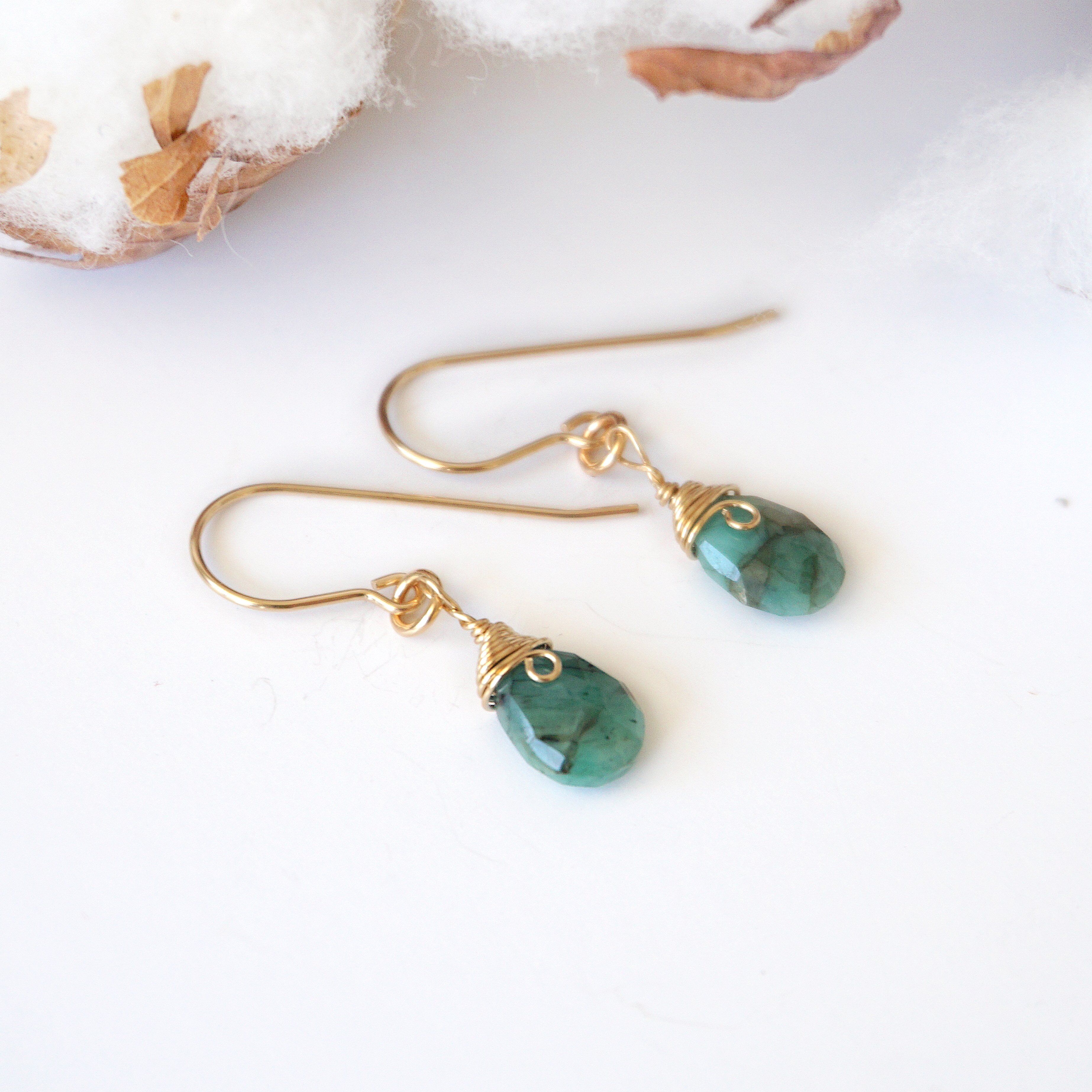 14K Gold Filled Emerald Teardrop Earrings for Women - Elegant Dangle Earrings for Wedding, Party & Special Occasions