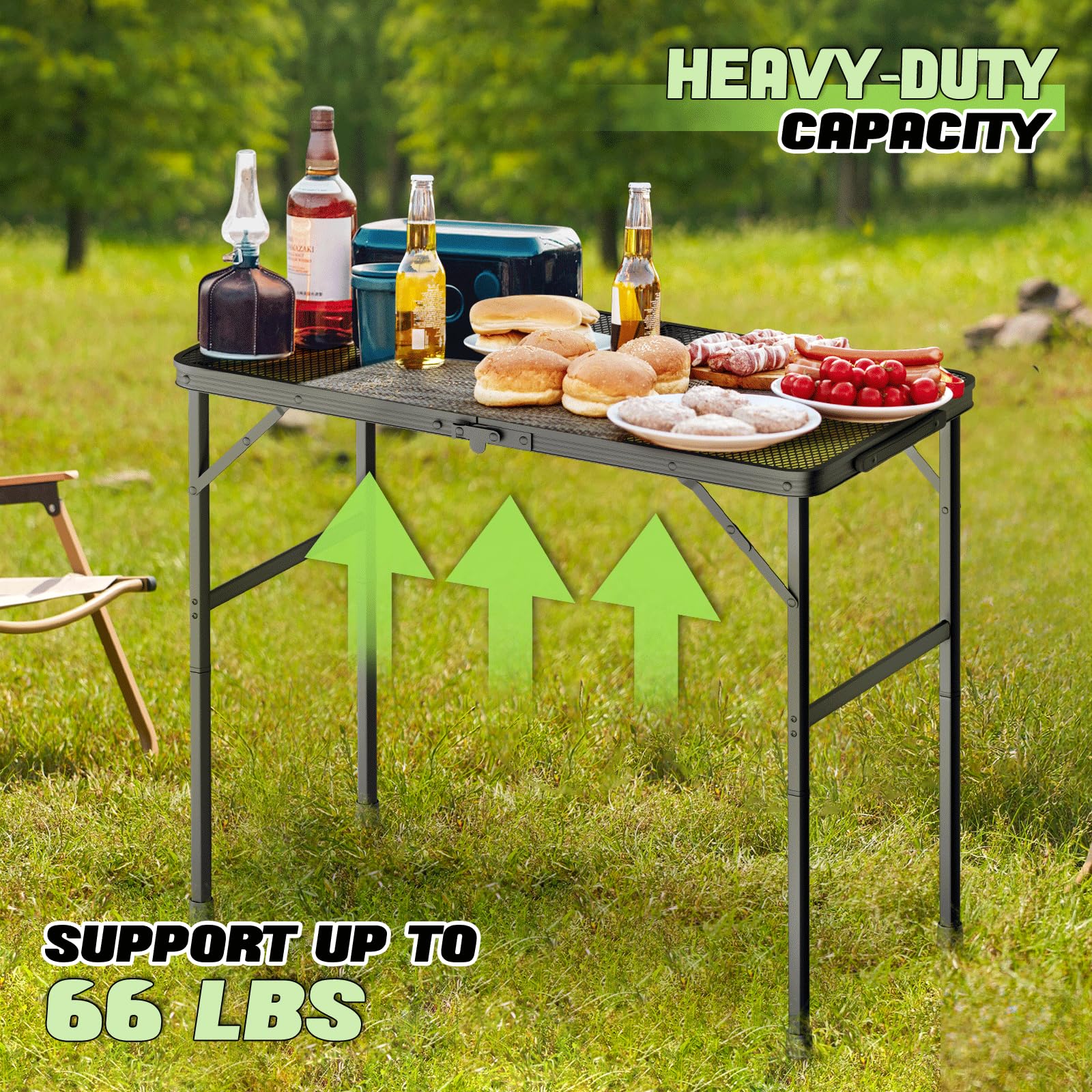 Magshion Adjustable Height Portable Folding Grill Table - Lightweight Aluminum Camping Table with Mesh Desktop for BBQ, Picnics & Outdoor Cooking | Perfect for Backyard, Beach and Tailgating Parties