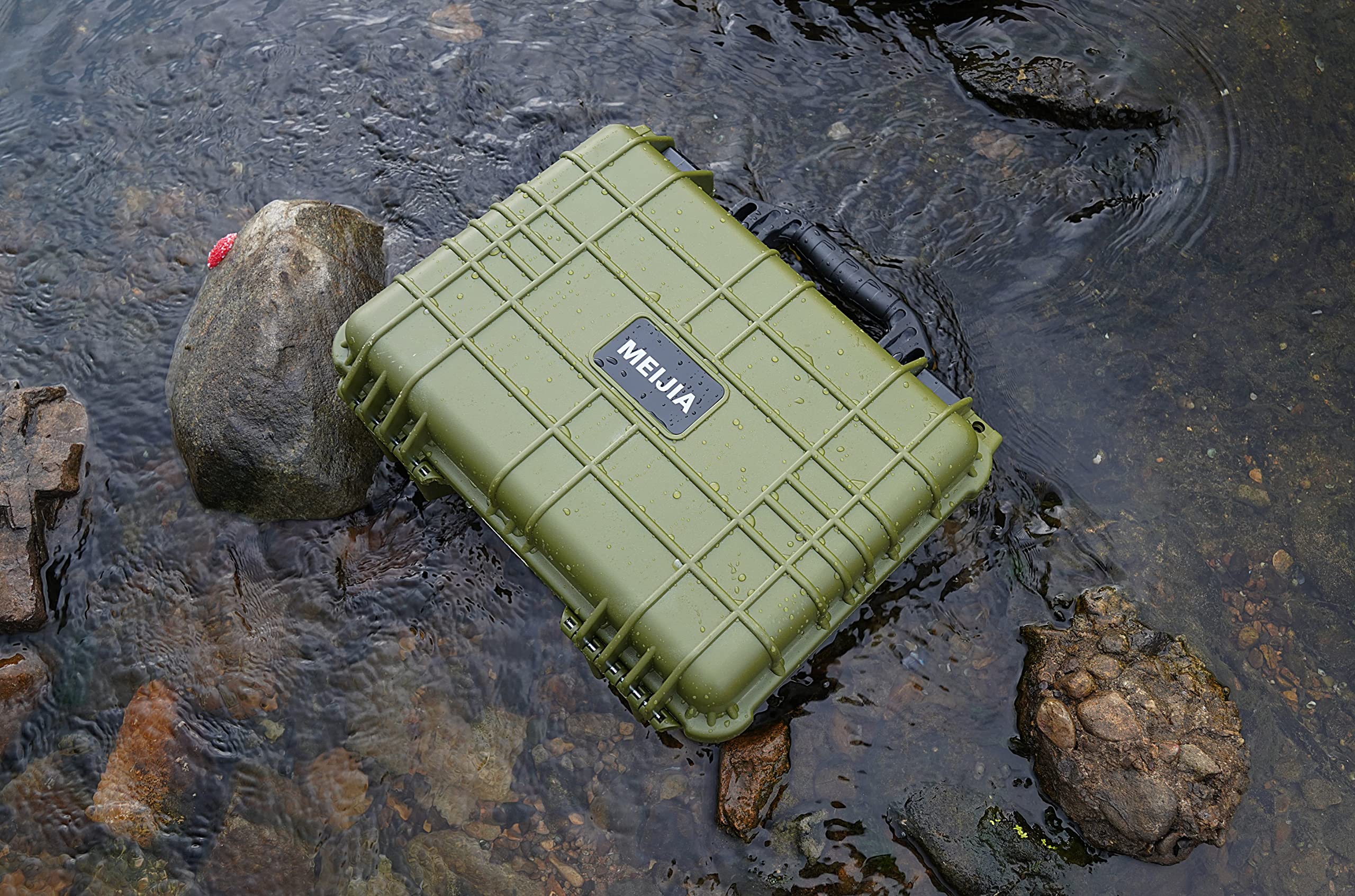 MEIJIA Waterproof Hard Case with Customizable Foam - 18.5 x 14.06 x 6.93 Inch Protective Case for Cameras, Drones, Pistols & Equipment | All-Weather, Portable, Durable (Green) - Ideal for Travel, Outdoor Adventures & Equipment Storage