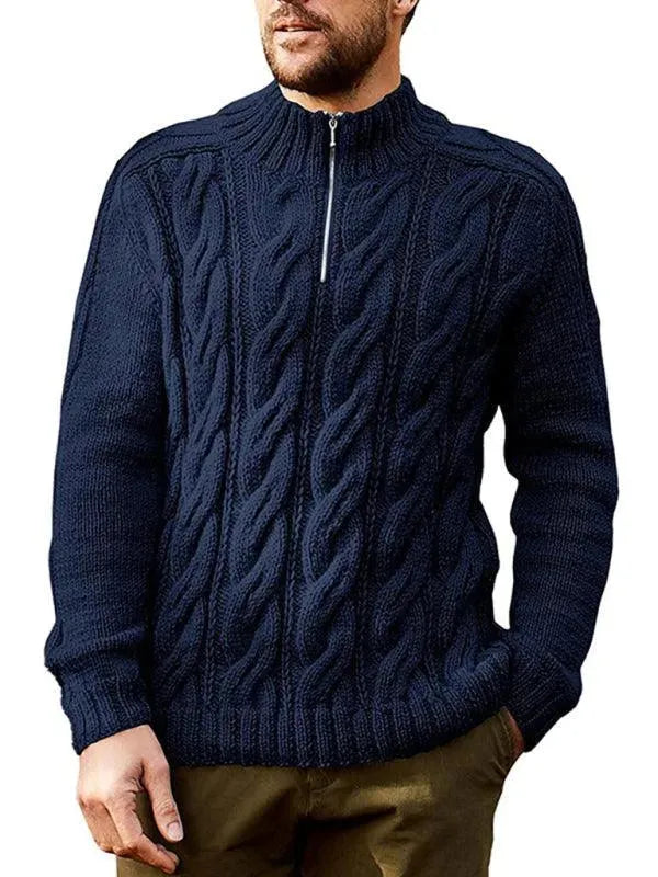 Men's Half Turtleneck Zipper Sweater - Stylish Winter Pullover for Casual Wear & Office Outfits