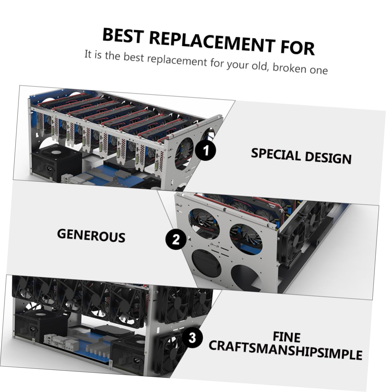 Hemobllo GPU Mining Frame - 6/8/10 Graphics Card Storage Case with 12cm Fan Support, ATX Compatible, Portable Mining Rig Frame for Cryptocurrency Mining | Perfect for Home Mining Setup and Data Center Use