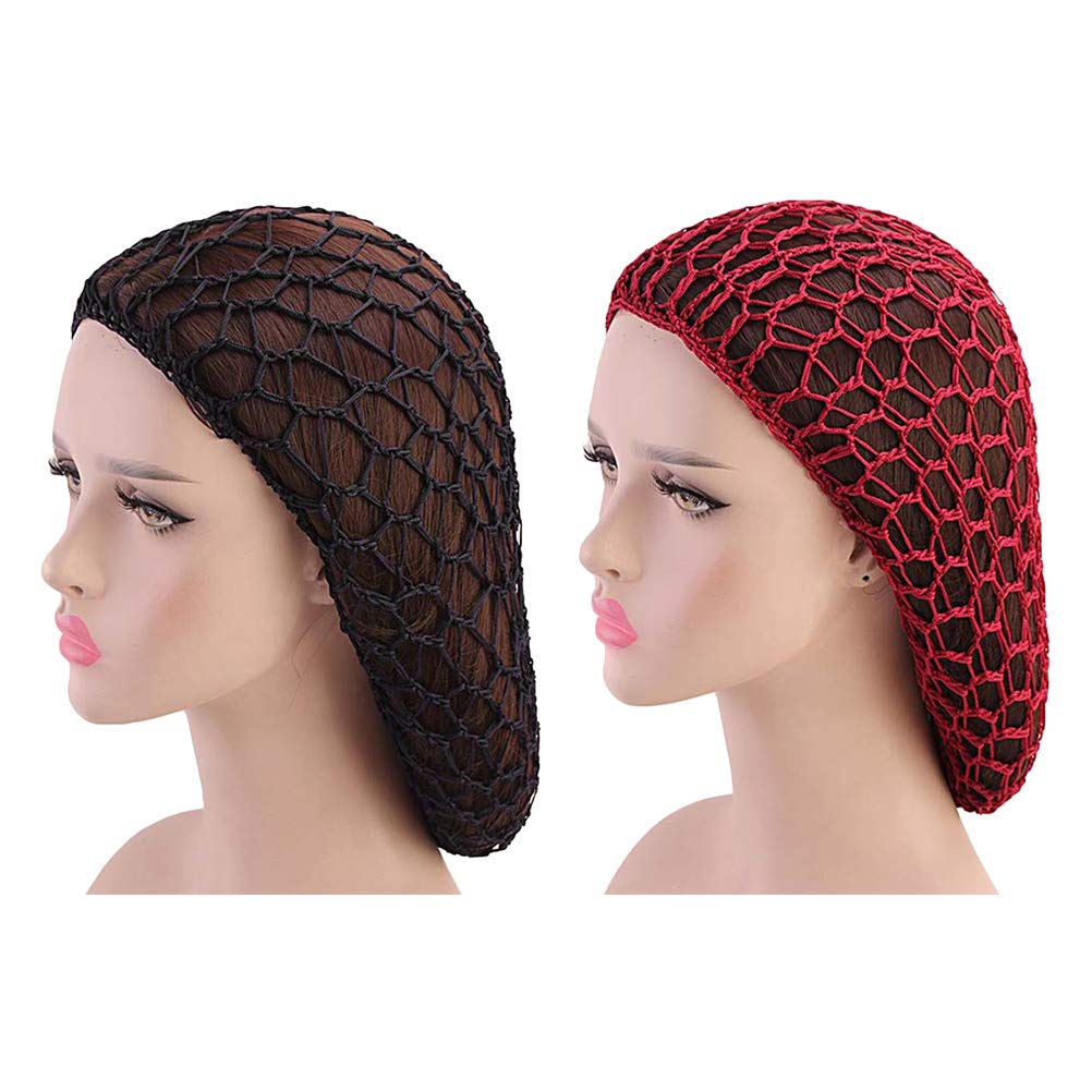 Minkissy Crochet Hair Net Snood - 2pcs for Women & Girls, Sleep & Bun Cover