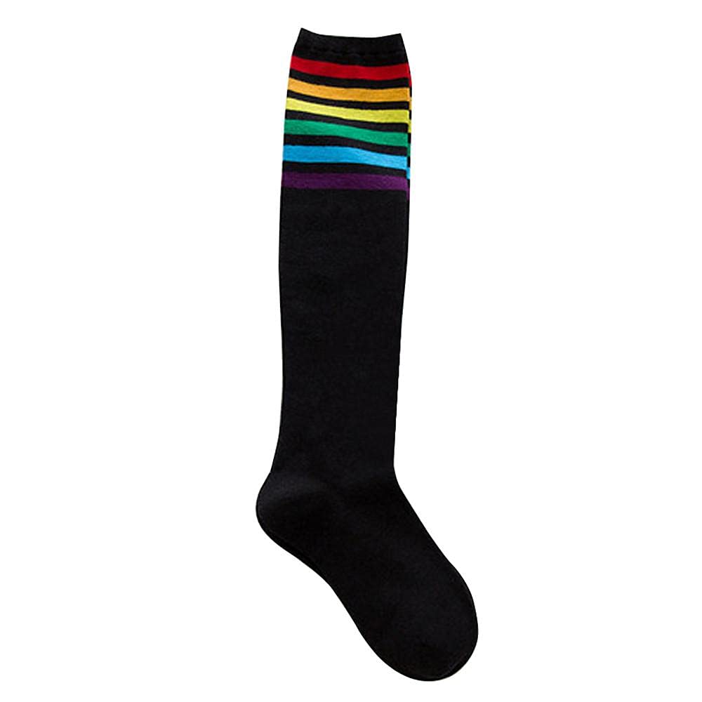 Knot Thigh High Socks for Women - White Stripe Sport & Black Football Knee Socks - Rainbow Cotton High Socks for Girls - Perfect for Sports, Cosplay, and Fashion Outfits