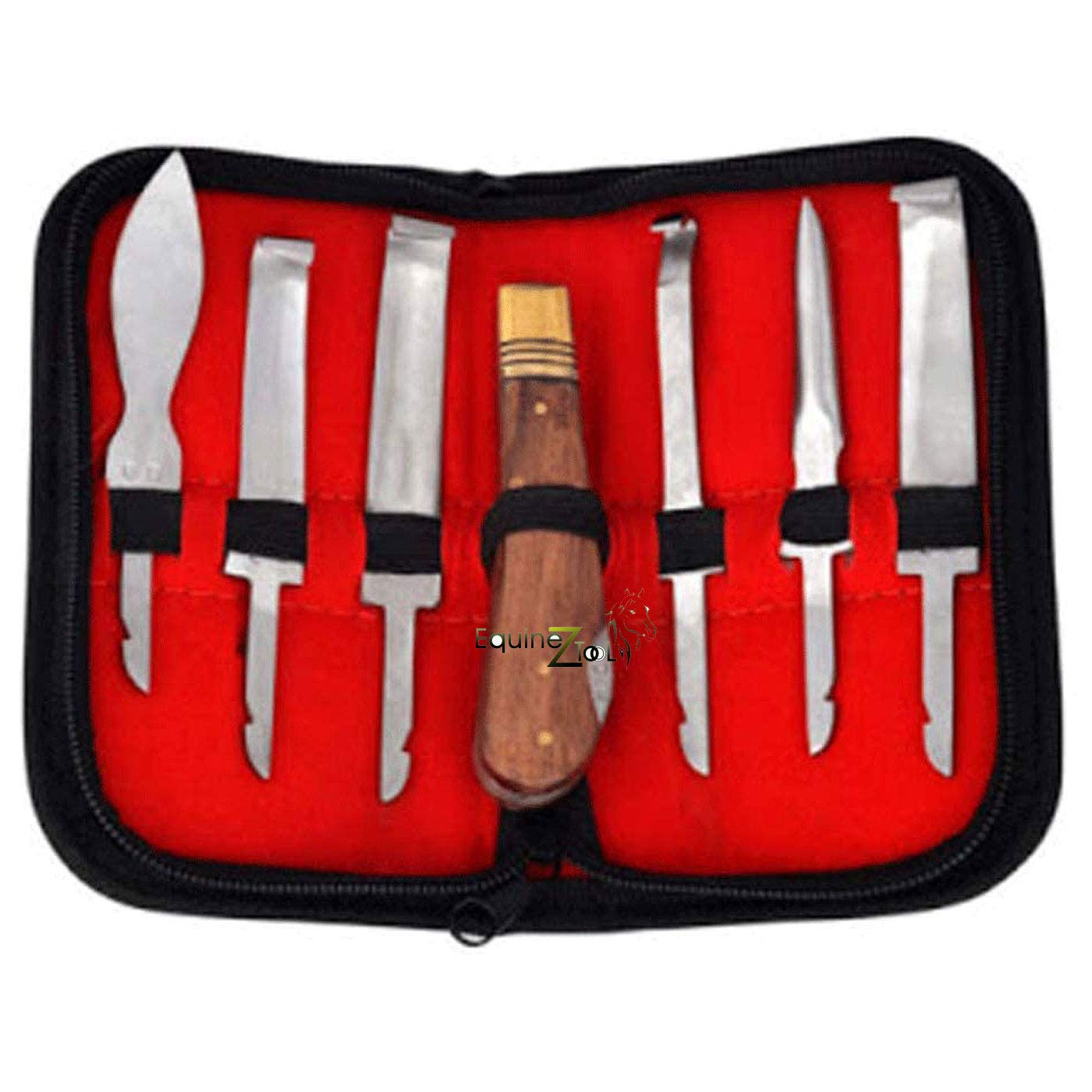 Premium Farrier Hoof Knife Kit Set with Stainless Steel Blades & Zip-Up Wallet - Professional Horse Hoof Care Tools for Trimming, Shaping & Maintenance
