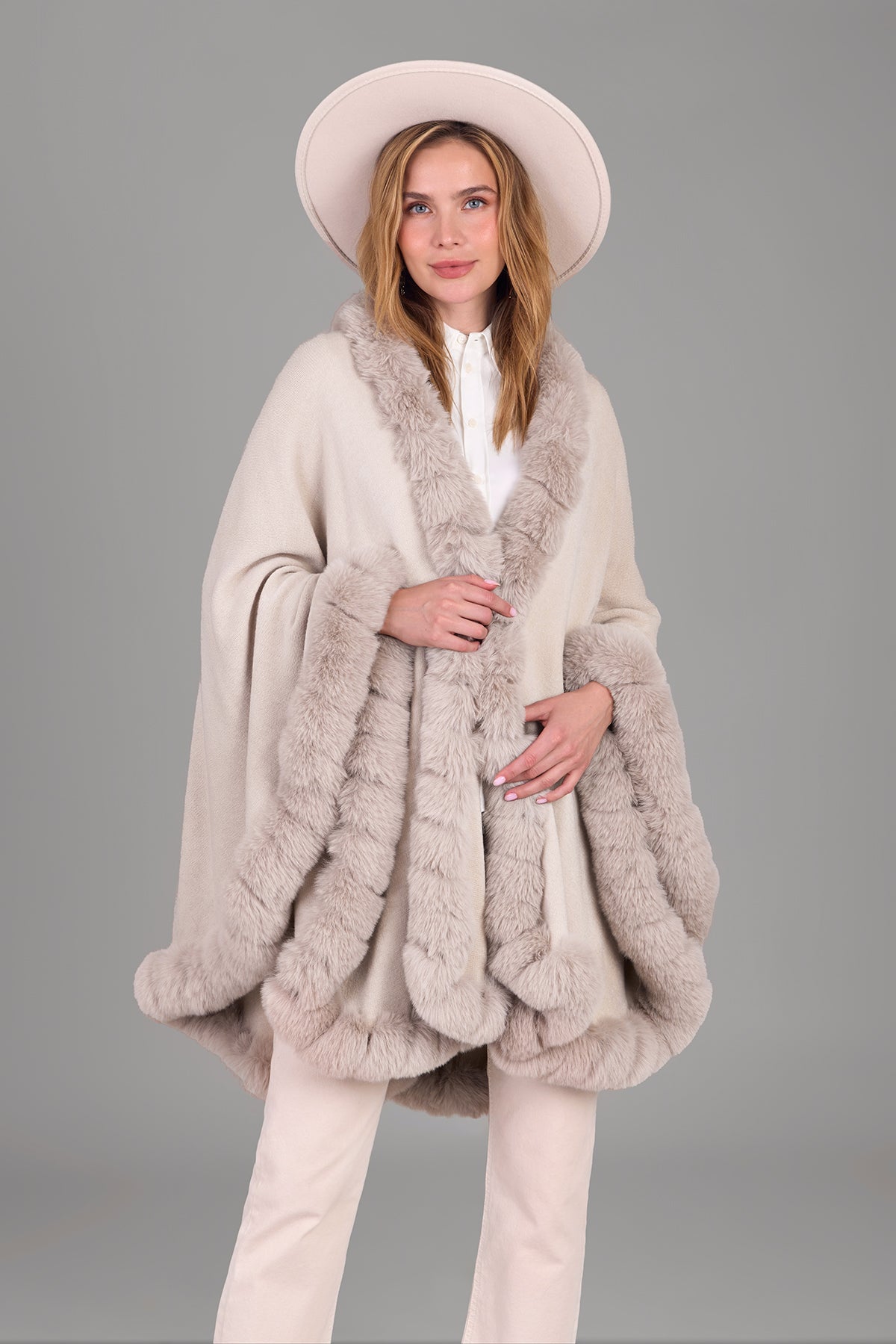 Elegant Faux Fur Cape Kimono Jacket - Women's Soft Winter Wrap Coat for Parties, Weddings & Evening Events