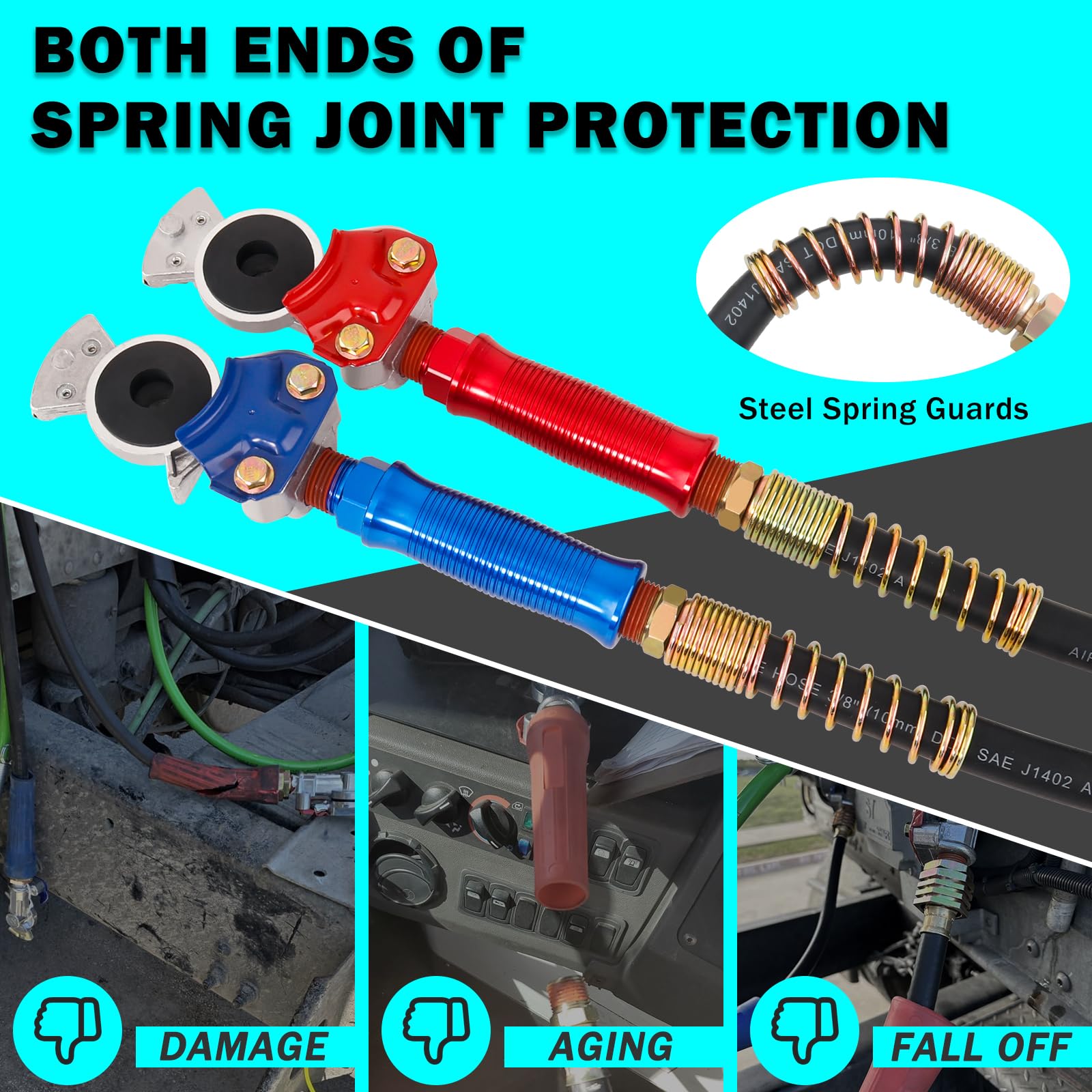 CheeMuii 15 FT Semi Truck Air Line Kit with Gladhands, Air Line Holder, Springs & 7 Way Trailer Cord - Heavy Duty Replacement for Tractor Trailer Brake Systems, Perfect for Long Haul Trucking and Commercial Vehicle Maintenance