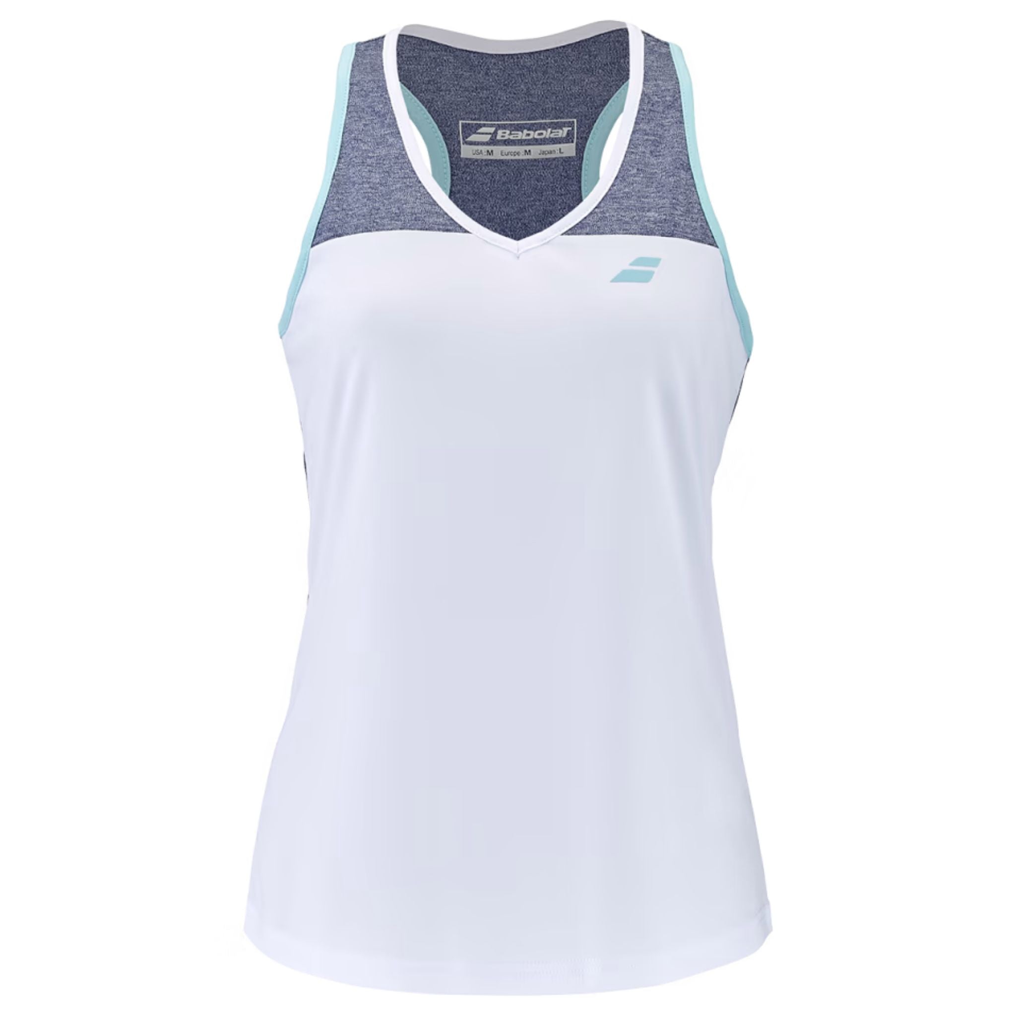 Babolat Women's Play Tank Top - Breathable Tennis Shirt for Women [White/Heather Blue] - Perfect for Tennis, Gym & Summer Workouts