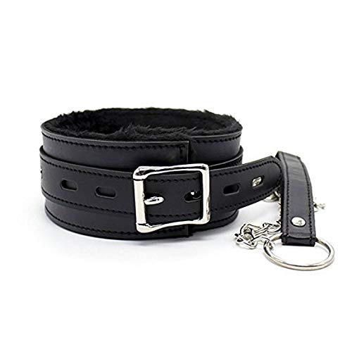Adjustable PU Leather Choker Necklace - Fluffy Punk Goth Collar with Detachable Chain | Sexy Fashion Accessory for Women, Halloween Costume, BDSM, Cosplay & Gothic Style Outfits - Black