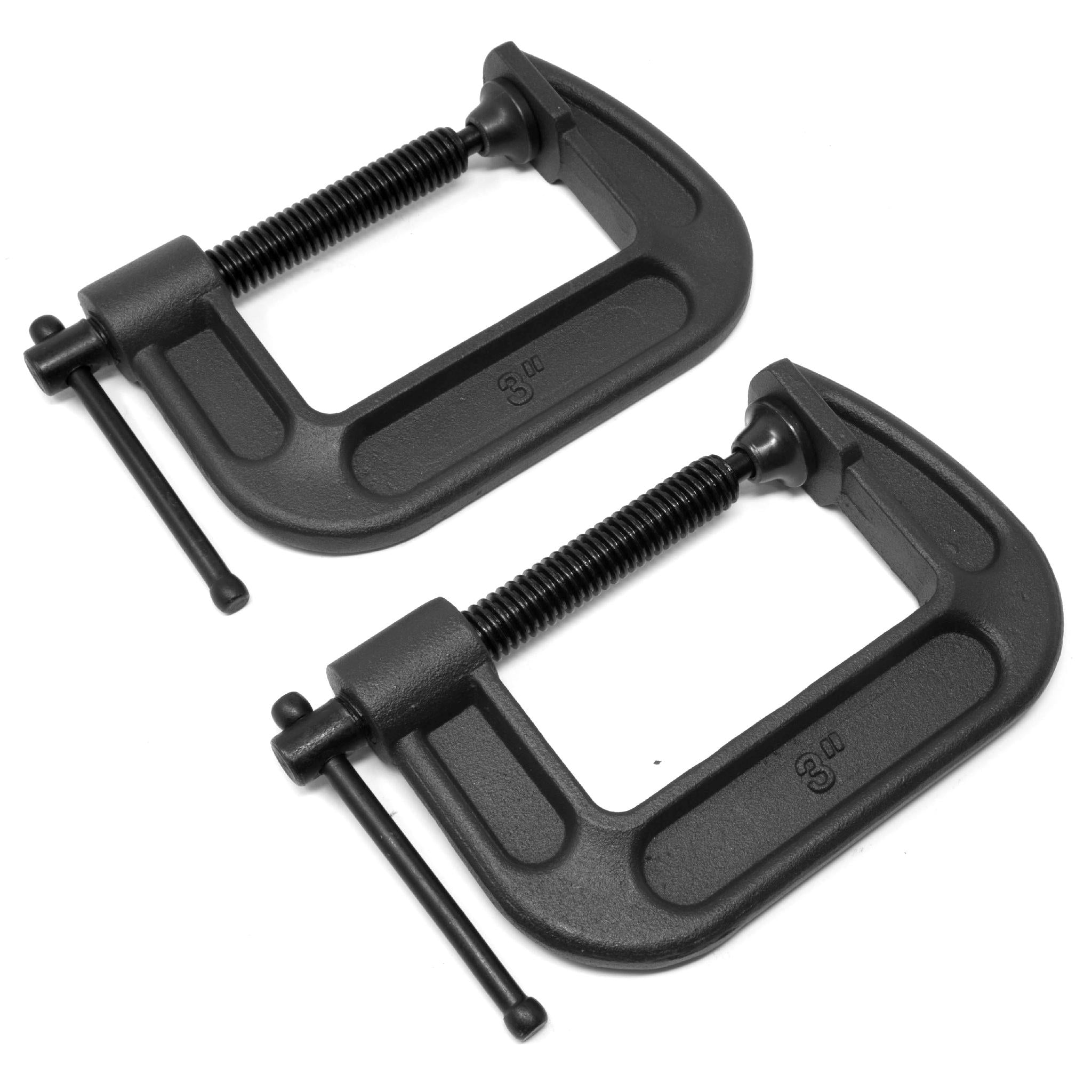 Heavy Duty Cast Iron C Clamps - 2 Pack, 3 Inch Jaw Opening & 2 Inch Throat Depth - Ideal for Woodworking, Metalworking, and DIY Projects