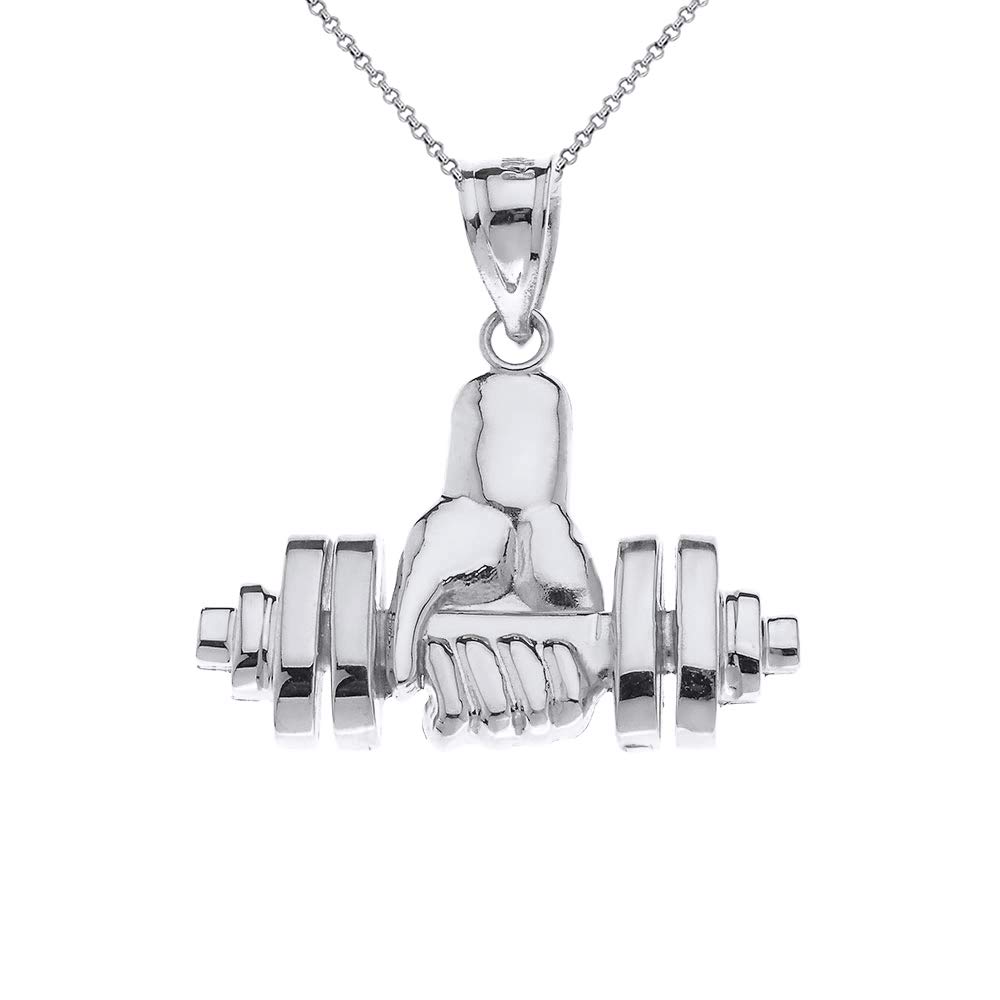 925 Sterling Silver Weightlifting Dumbbell Barbell Charm Pendant Necklace for Gym Enthusiasts - Perfect for Workouts, Fitness Motivation & Jewelry Gifts