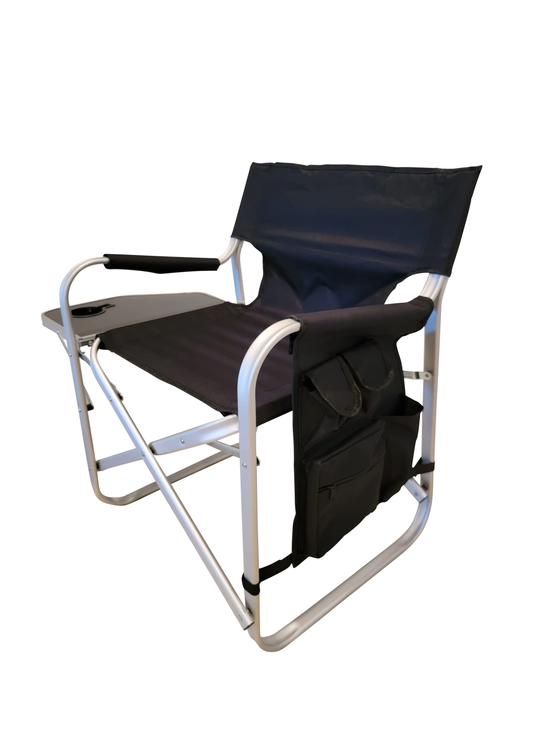 Folding Directors Chair with Side Table & Cup Holder - Heavy Duty XL Comfort Design for Outdoor, Camping, Beach & Home Use (Black)