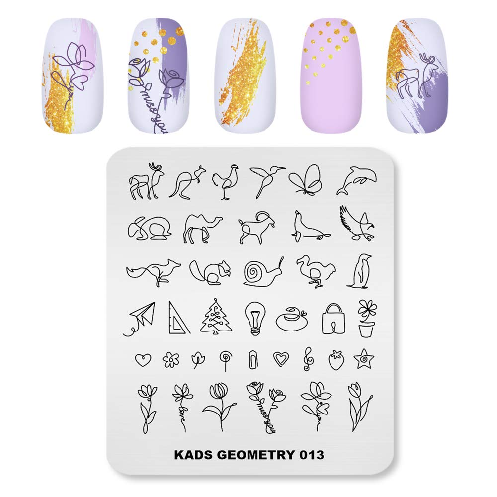KADS Nail Art Stamping Plate - Geometric Nail Design Template for DIY Manicure, Professional Nail Art Tool with Unique Patterns (GE013) - Perfect for Salon, Home Use & Nail Art Enthusiasts