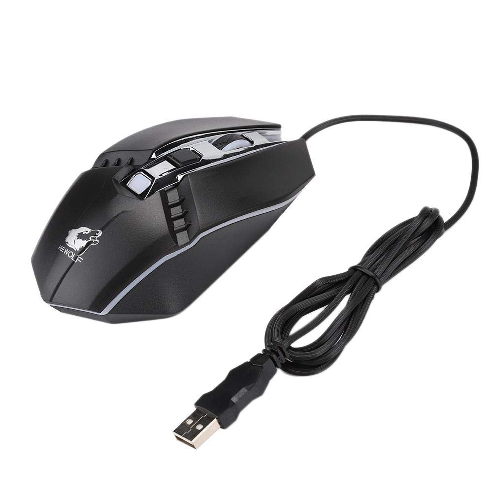 USB Wired Gaming Mouse - 4 Buttons, 1800DPI, 4-Color RGB Breathing Light, Anti-Slip Grip for Esports & PC Gaming - Perfect for FPS, MOBA Games & Office Work (Black)