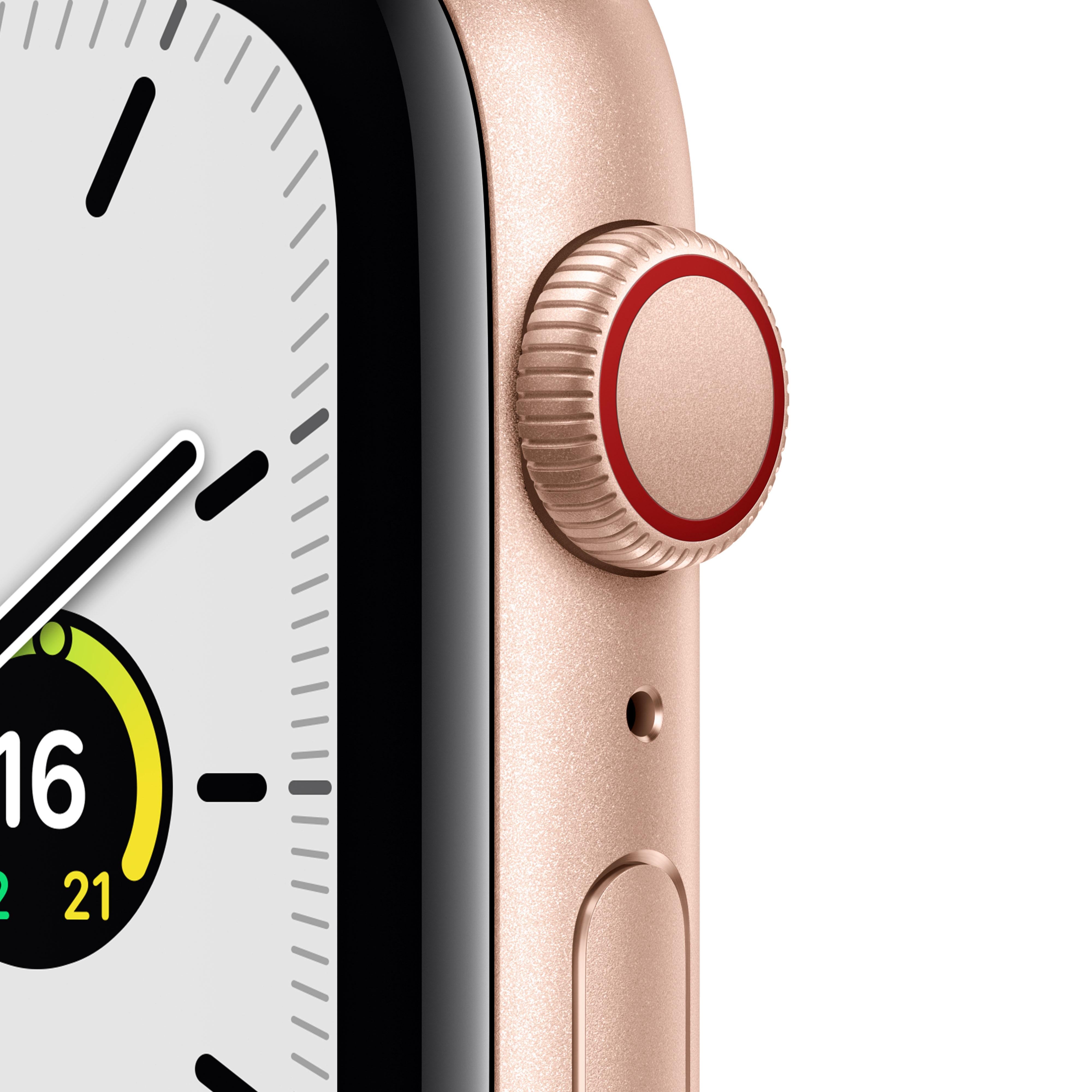 Apple Watch SE (GPS + Cellular) 44mm Gold Aluminum Case with Cornflower/White Sport Loop - Perfect for Fitness Tracking & Everyday Wear
