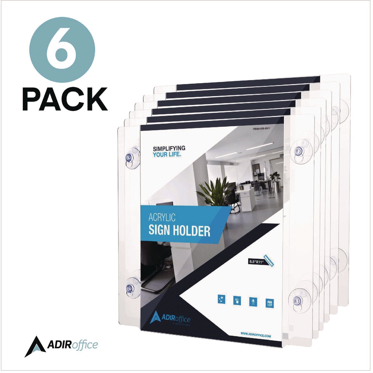 AdirOffice Clear Suction Acrylic Window Sign Holder - 8