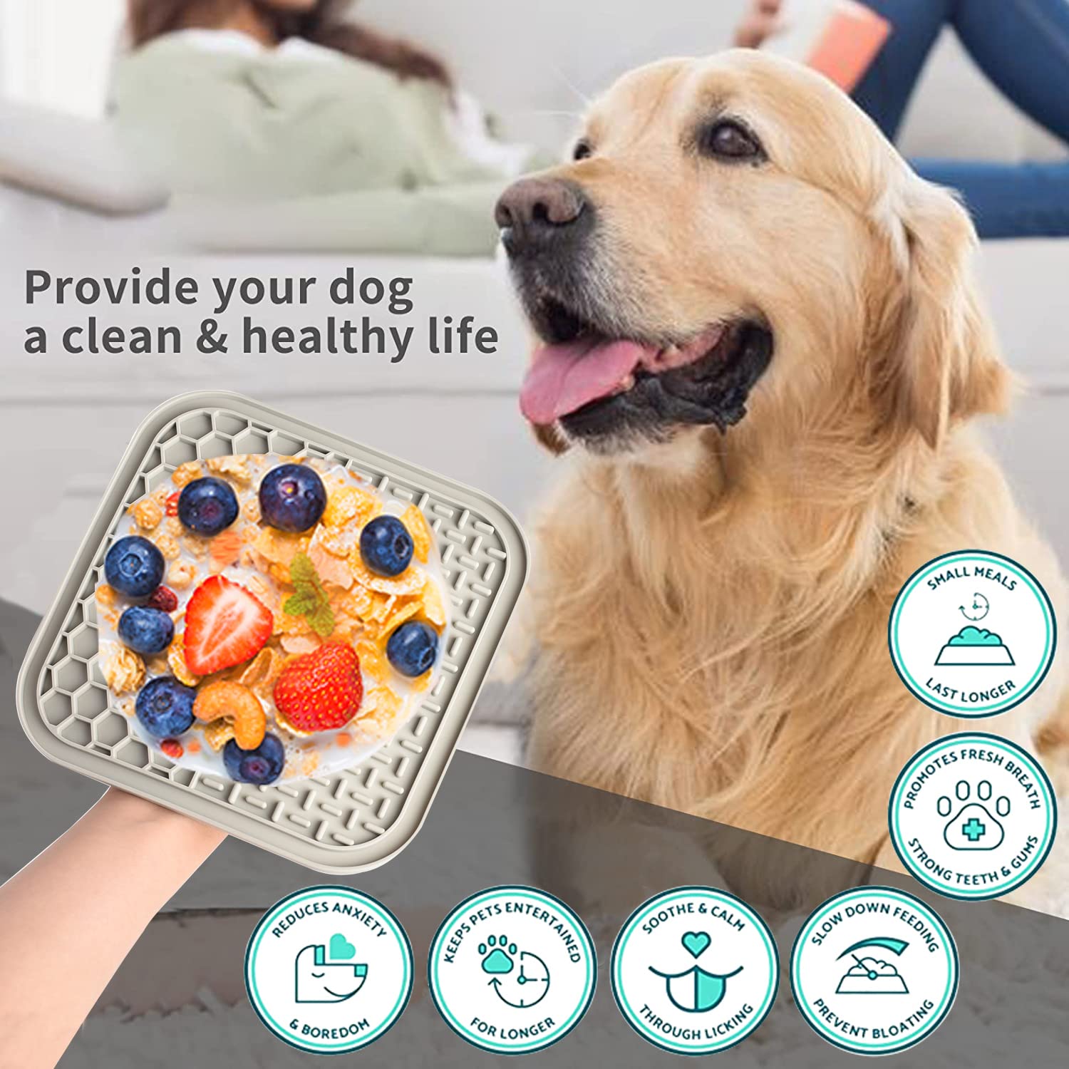 **Slow Feeder Lick Mat for Dogs & Cats - Peanut Butter Licking Pad with Suction Cups for Anxiety Relief, Grooming, Bathing & Training - Non-Slip Dog Treat Dispenser (Grey) | Perfect for Stress Relief & Mealtime Enrichment**