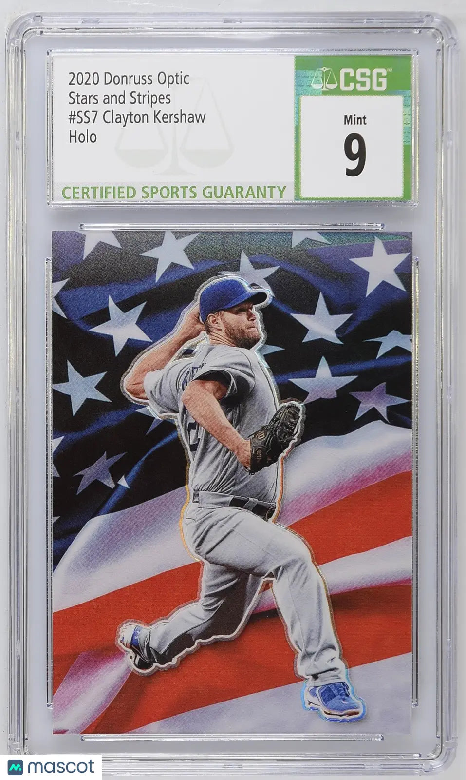 2020 Donruss Optic Clayton Kershaw Stars and Stripes Holo CSG 9 #SS7 Baseball Trading Card - Perfect for Collectors, Sports Memorabilia Fans & Investment