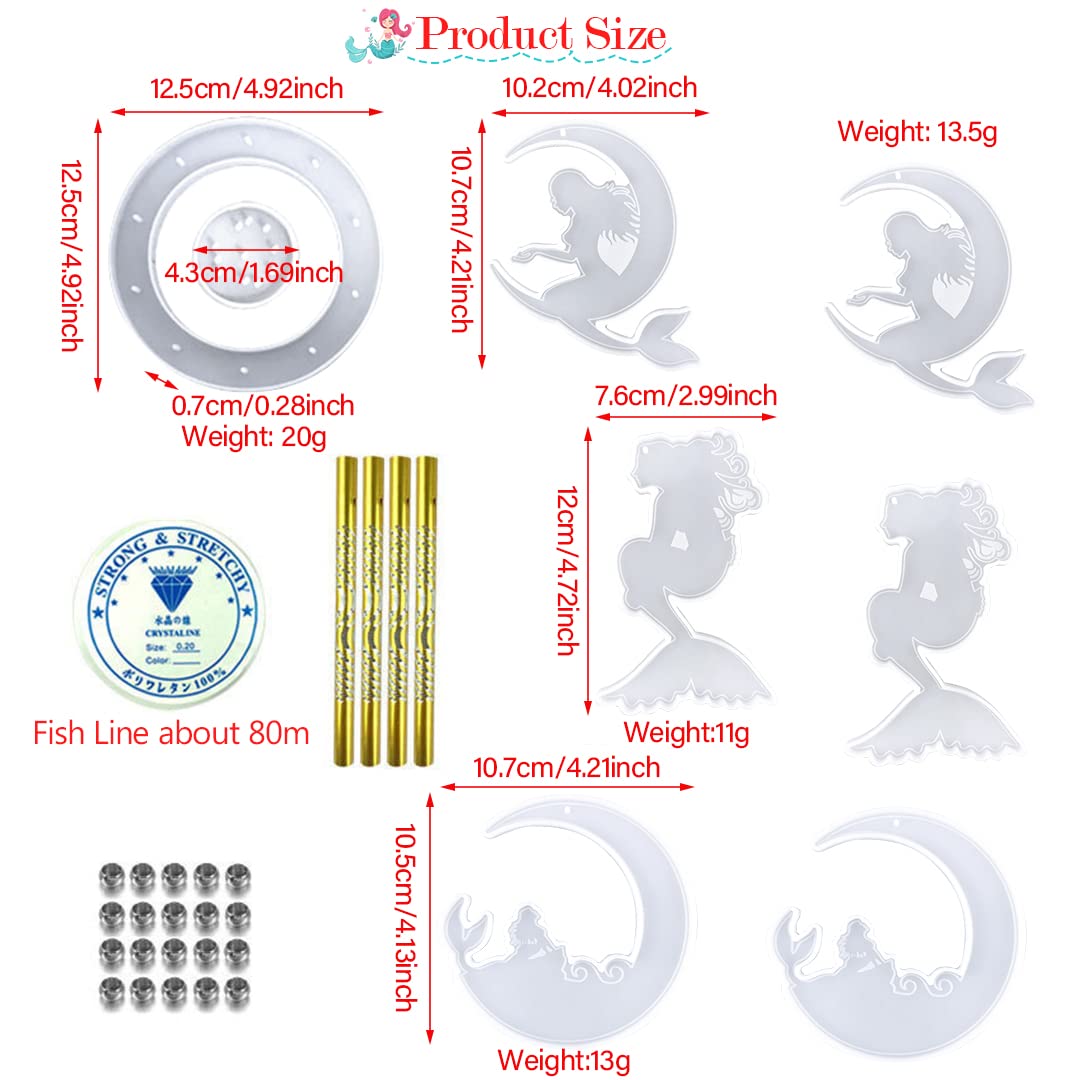 Zayookey DIY Epoxy Resin Molds Kit - Mermaid Wind Chimes Silicone Molds for Jewelry, Keychains & Pendants - Perfect for Handmade Wind Bells, Home Decor & Crafting Gifts (Mermaid Mold)