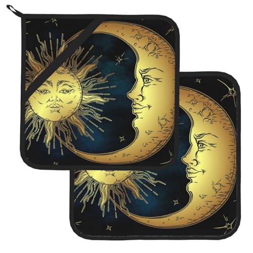 Golden Sun Moon Stars Black Sky