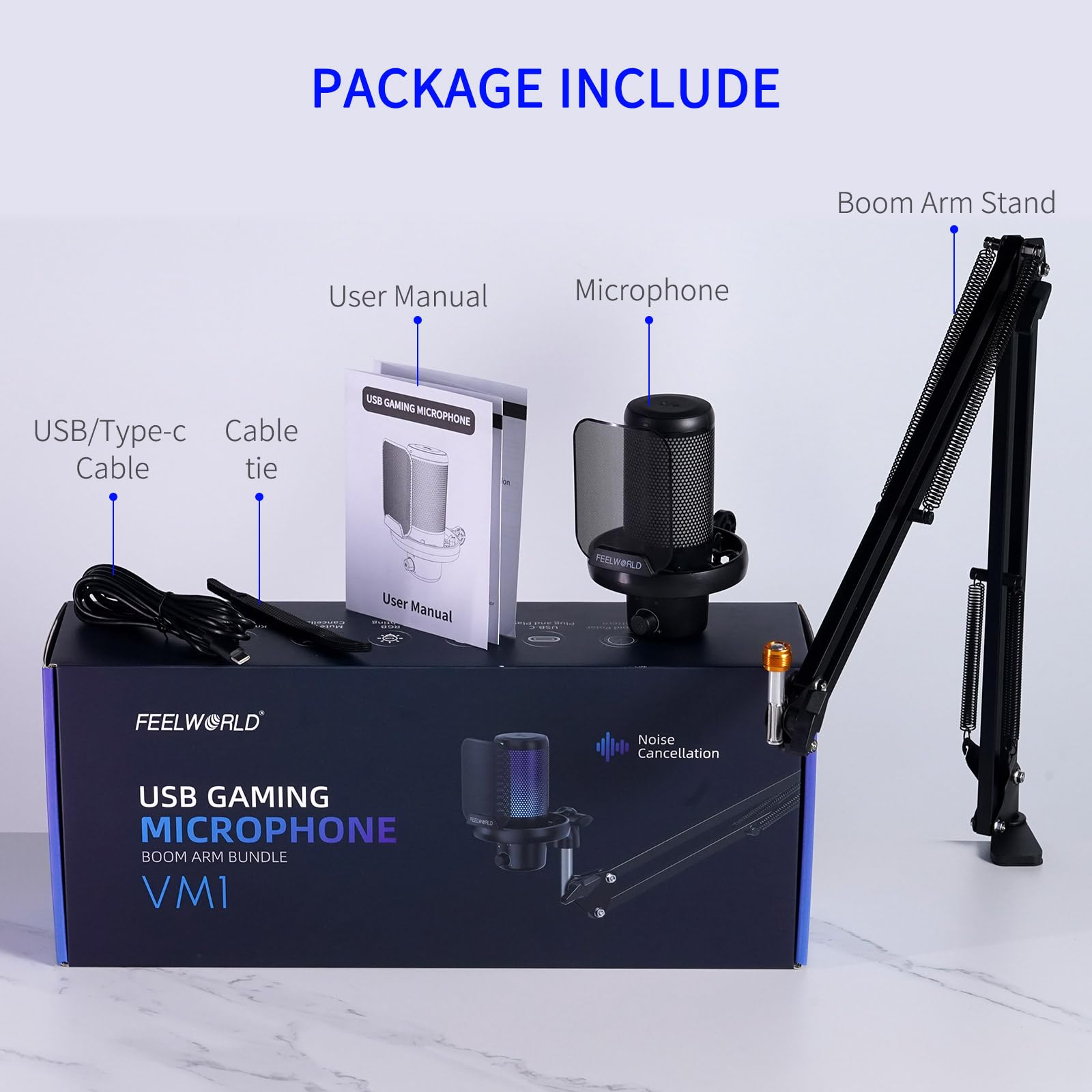 FEELWORLD VM1 USB Condenser Microphone with Noise Cancellation & RGB Light for Gaming PC, PS4, PS5 - Perfect for Streaming, Podcasting, YouTube, Twitch & Online Chat (Gamer Computer Accessories)