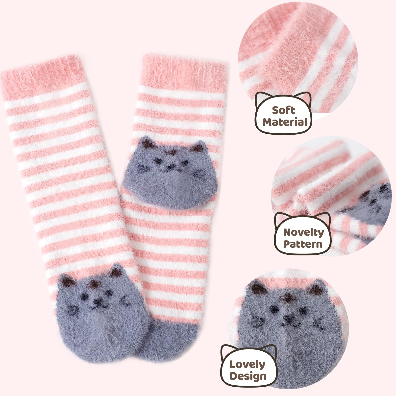 Warm Fuzzy Socks for Women - Cozy Fluffy Winter Socks with Cute Cat Design | Perfect Gift for Women & Girls | Ideal for Home, Office & Cold Weather Comfort