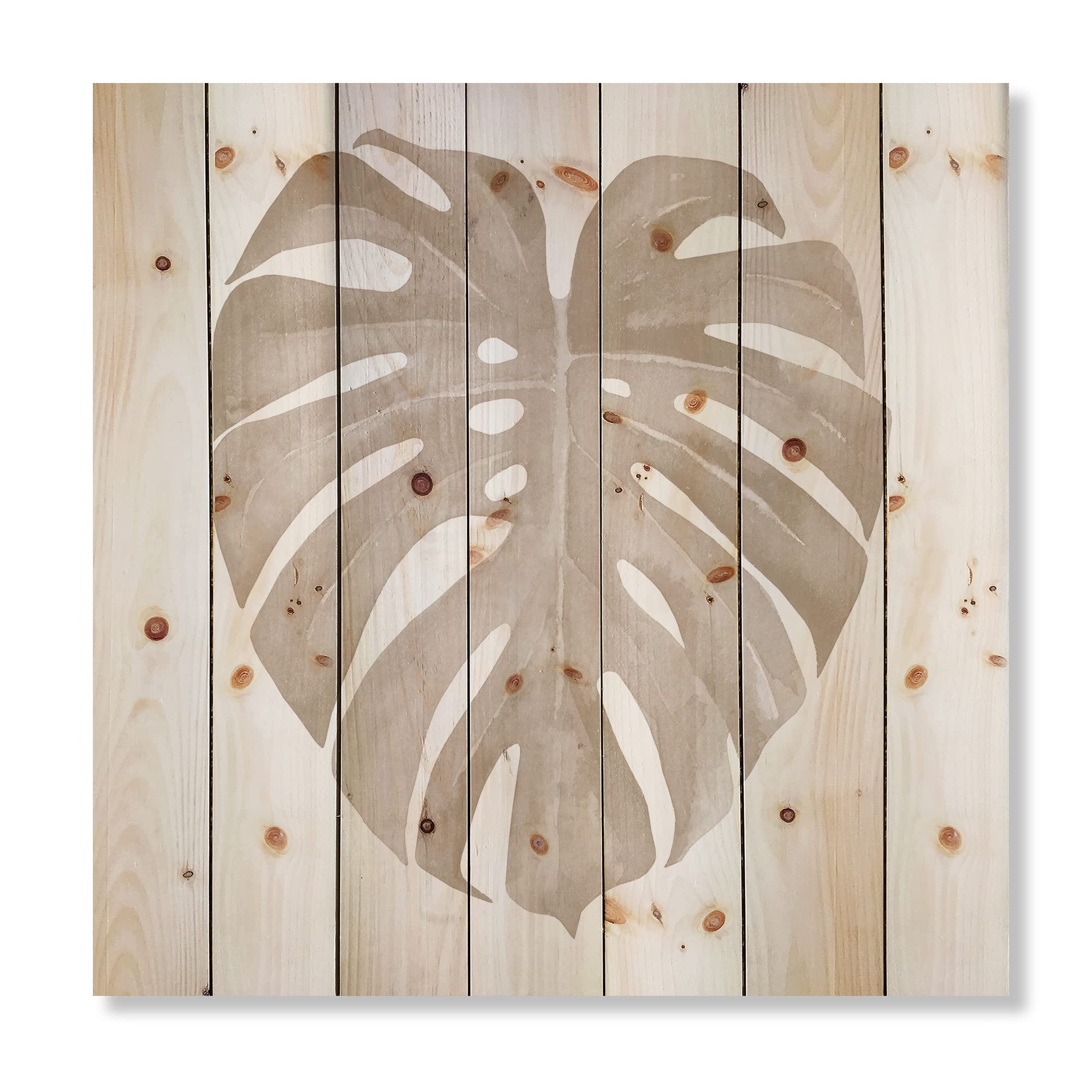 DesignQ Ivory Pastel Monstera Heart-Shaped Tropical Leaf Wood Wall Decor - Beige Wooden Wall Art - Large Floral Pine Wood Wall Panels for Living Room, Bedroom & Office Decor