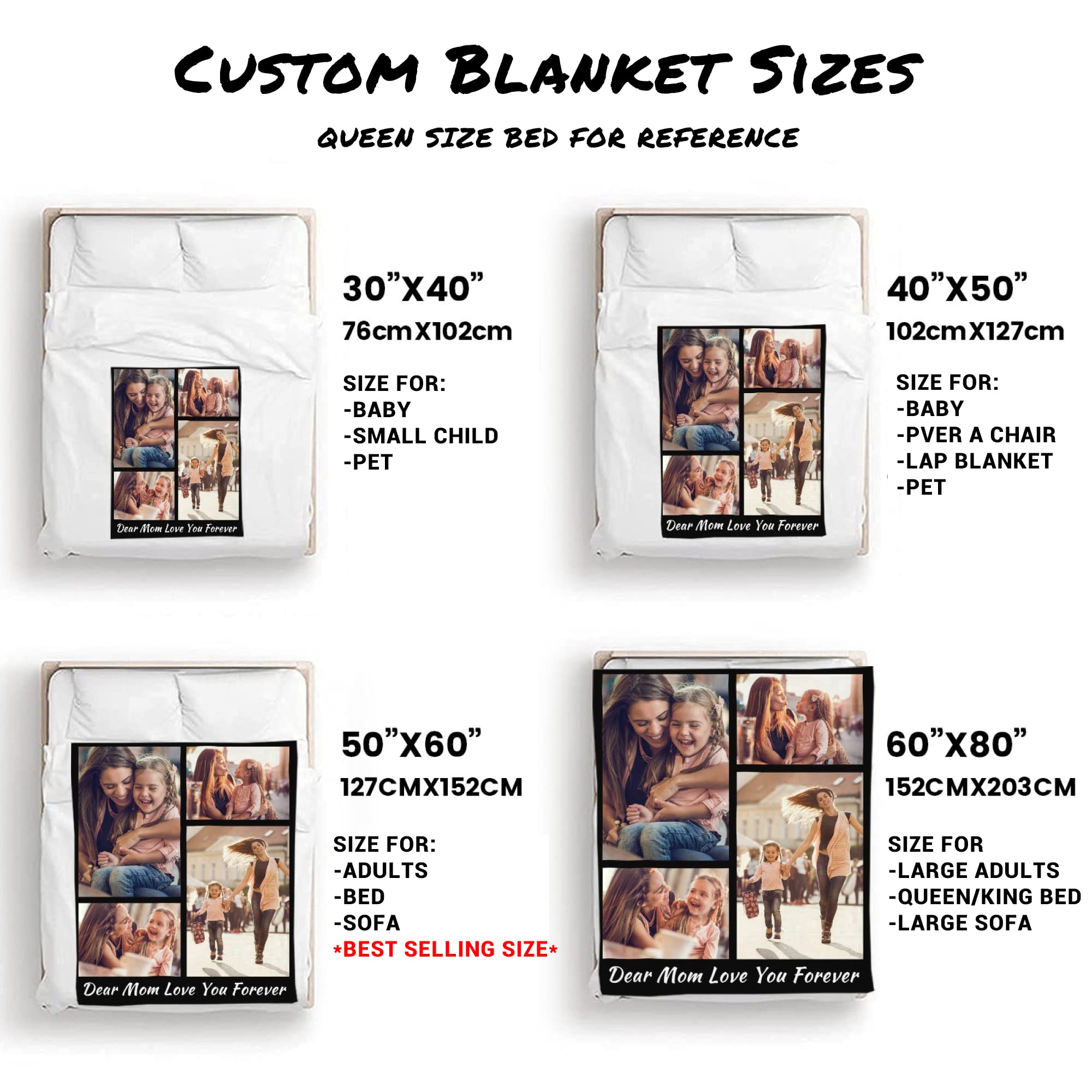 Custom Photo Blanket - Personalized Throw Blanket with Text Collage | Soft Flannel Fleece Blanket for Mom, Grandma | Mother's Day Gift from Daughter, Son, Husband | Perfect for Cuddling, Home Decor & Special Occasions