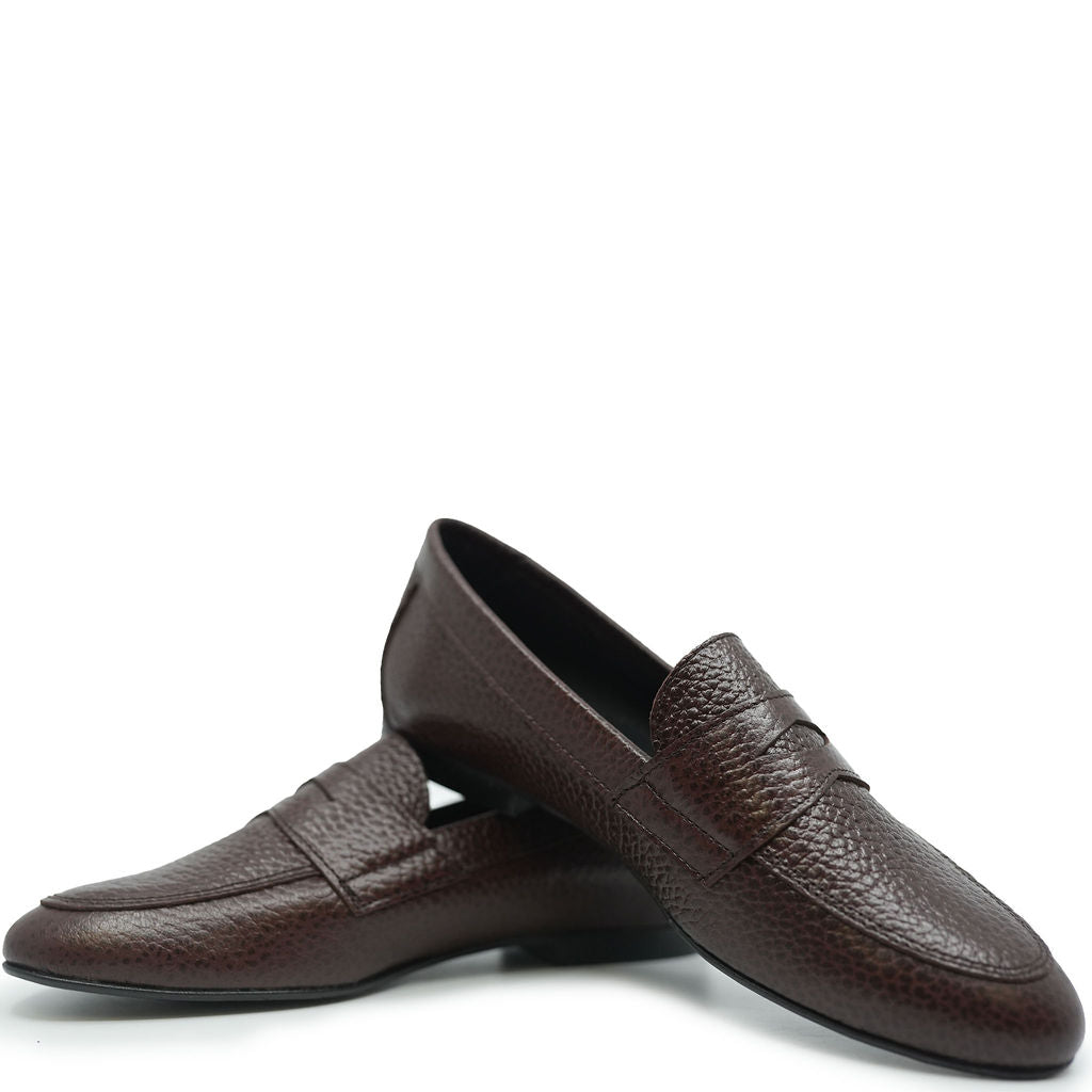 Blublonc Women's Hazelnut Brown Pebbled Leather Penny Loafers - Comfortable Slip-On Shoes for Work, Office & Casual Wear