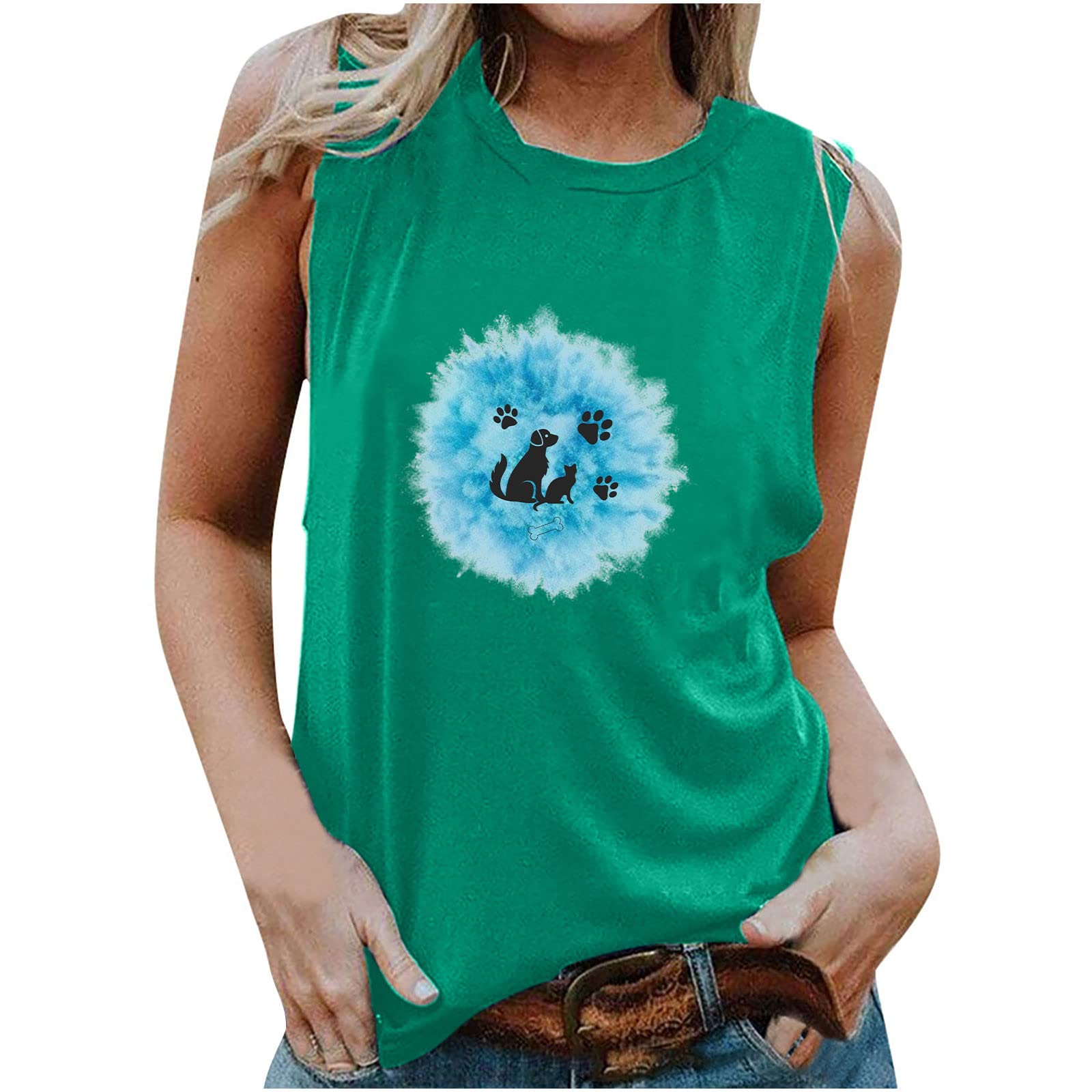 Women's Western Style Summer Tank Tops - Round Neck Printed Sleeveless Casual Blouse Tee Shirts | Perfect for Beach, Music Festivals & Casual Outings
