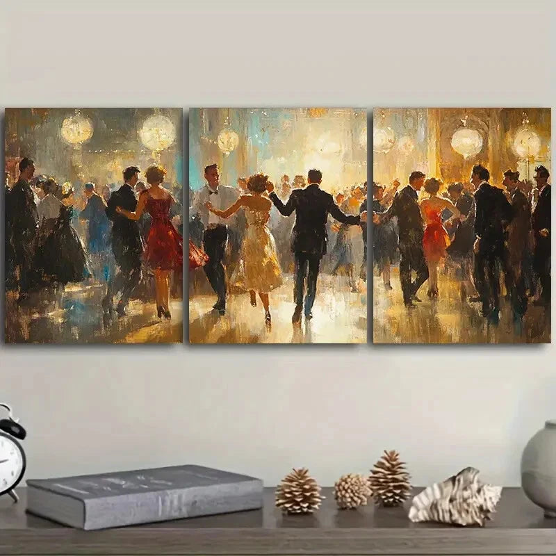 3-Piece Metal Print Wall Art - Ready to Hang Dancing People Silhouette Decor for Living Room, Bedroom & Office