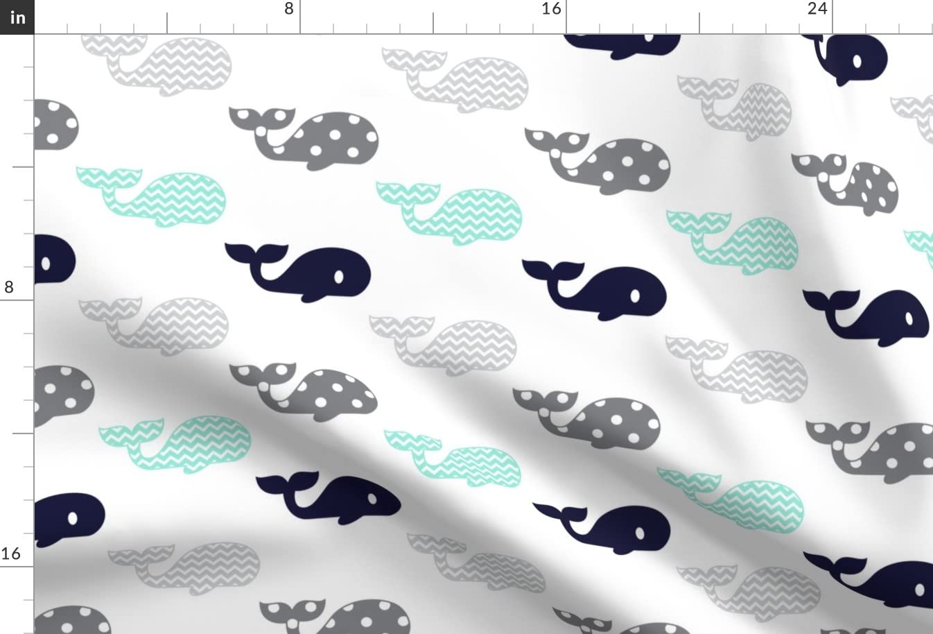 Whale Stripe Nautical Nursery Fabric by Spoonflower - Printed on Velvet Upholstery Material by The Yard | Gender Neutral Summer Beach Theme | Perfect for Home Decor, Apparel & DIY Projects (Ideal for Baby Rooms, Beachwear & Coastal Interior Design)