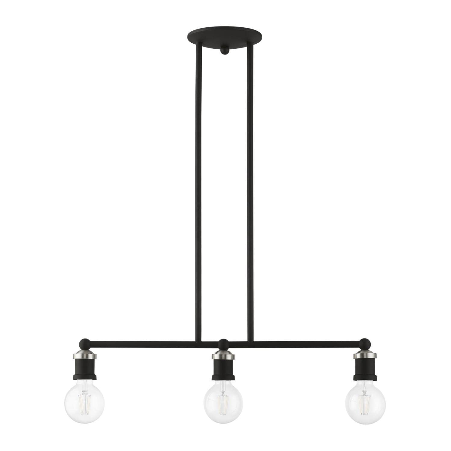 Livex Lighting 47163-04 Lansdale Island Light Fixture - Black with Brushed Nickel Accents - Perfect for Kitchen Island, Dining Room or Bar Counter Lighting