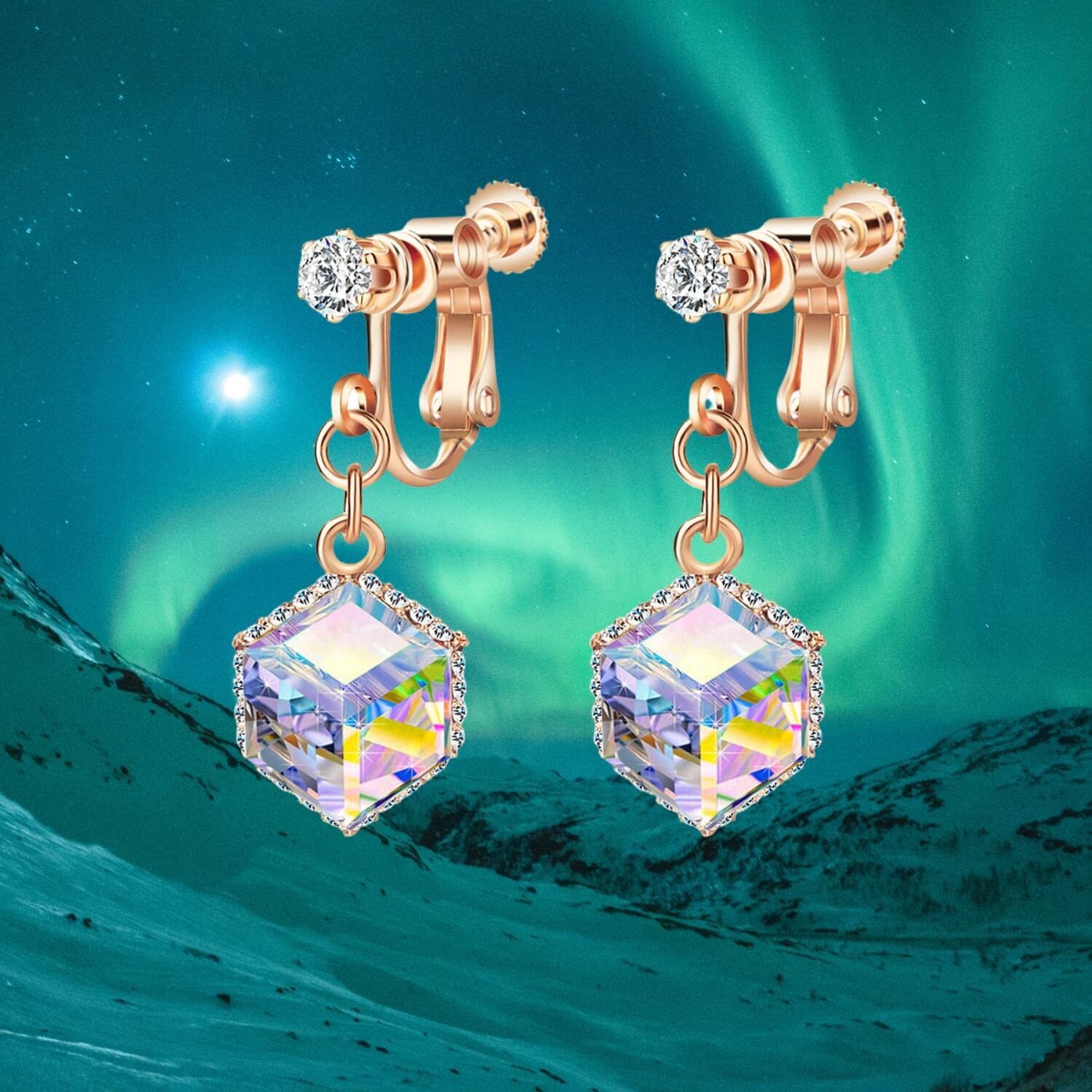Austrian Crystal Drop Clip-On Earrings for Women - 14K Rose Gold Plated Hypoallergenic Non-Pierced Dangle Earrings | Perfect for Weddings, Parties & Special Occasions