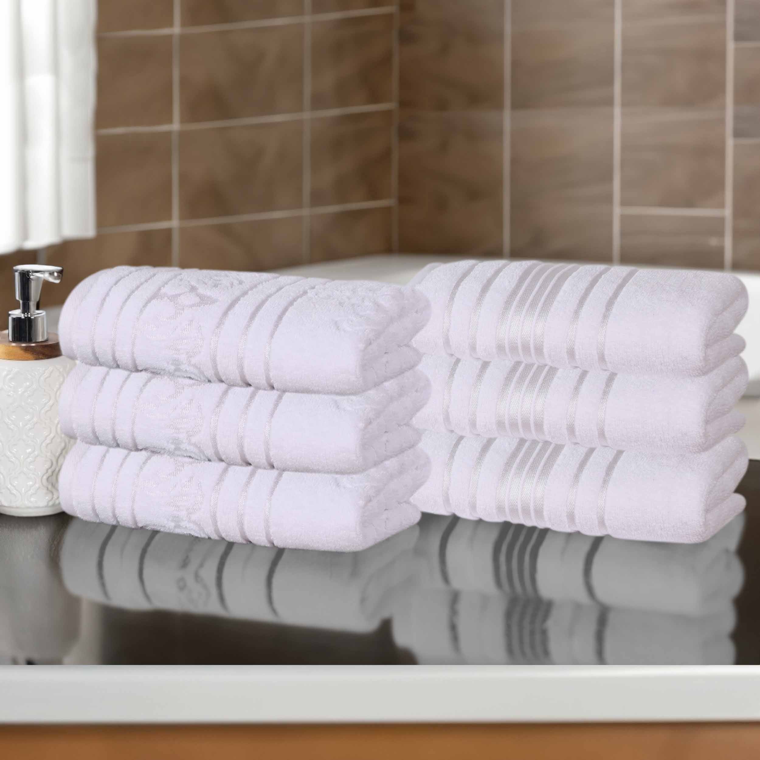 Premium 6-Pack Sadie Zero Twist Cotton Hand Towels - Solid & Jacquard Floral Designs | Soft, Absorbent Bath & Kitchen Towels for Home, Spa, and Guest Use