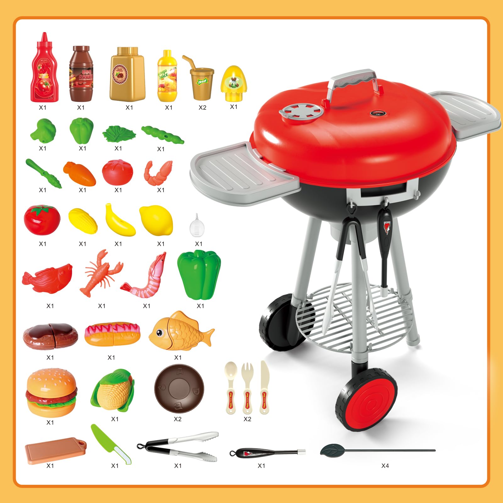 79PCS Kids BBQ Grill Playset with Realistic Spray, Light & Sound - Interactive Kitchen Toy for Toddlers & Preschoolers - Perfect Christmas Birthday Gift for Boys & Girls - Outdoor Pretend Play & Role-Playing Fun