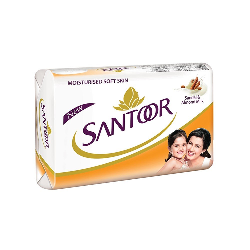 Santoor Sandal & Almond Milk Soap - 3 Pack (100g Each, Total 300g) for Soft, Glowing Skin - Perfect for Daily Bathing & Moisturizing