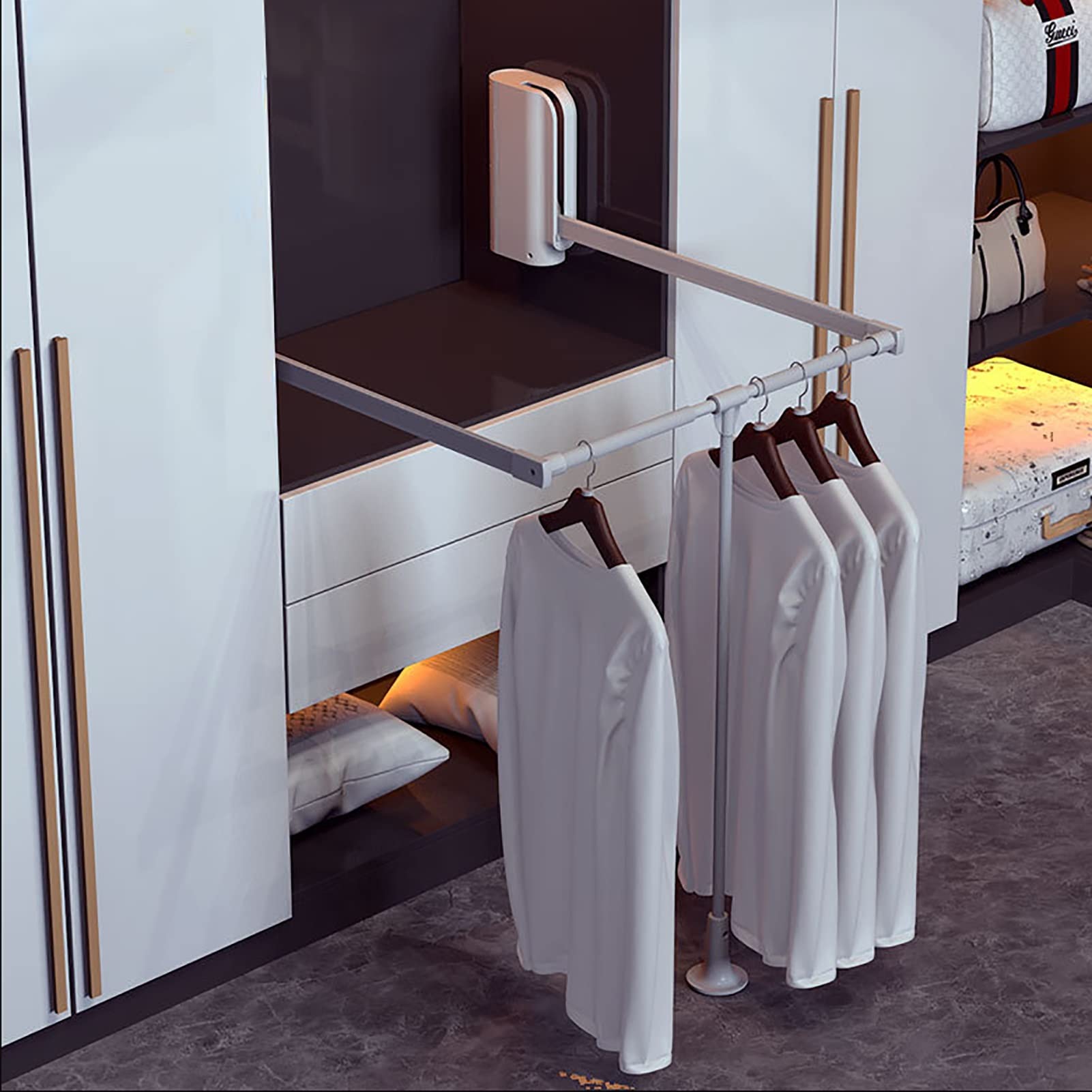 Adjustable Pull Down Closet Rod - Space Saving Aluminum Wardrobe Lift Rail Organizer (51-120cm) for Hanging Clothes | Perfect for Small Closets, Apartments & RV Storage