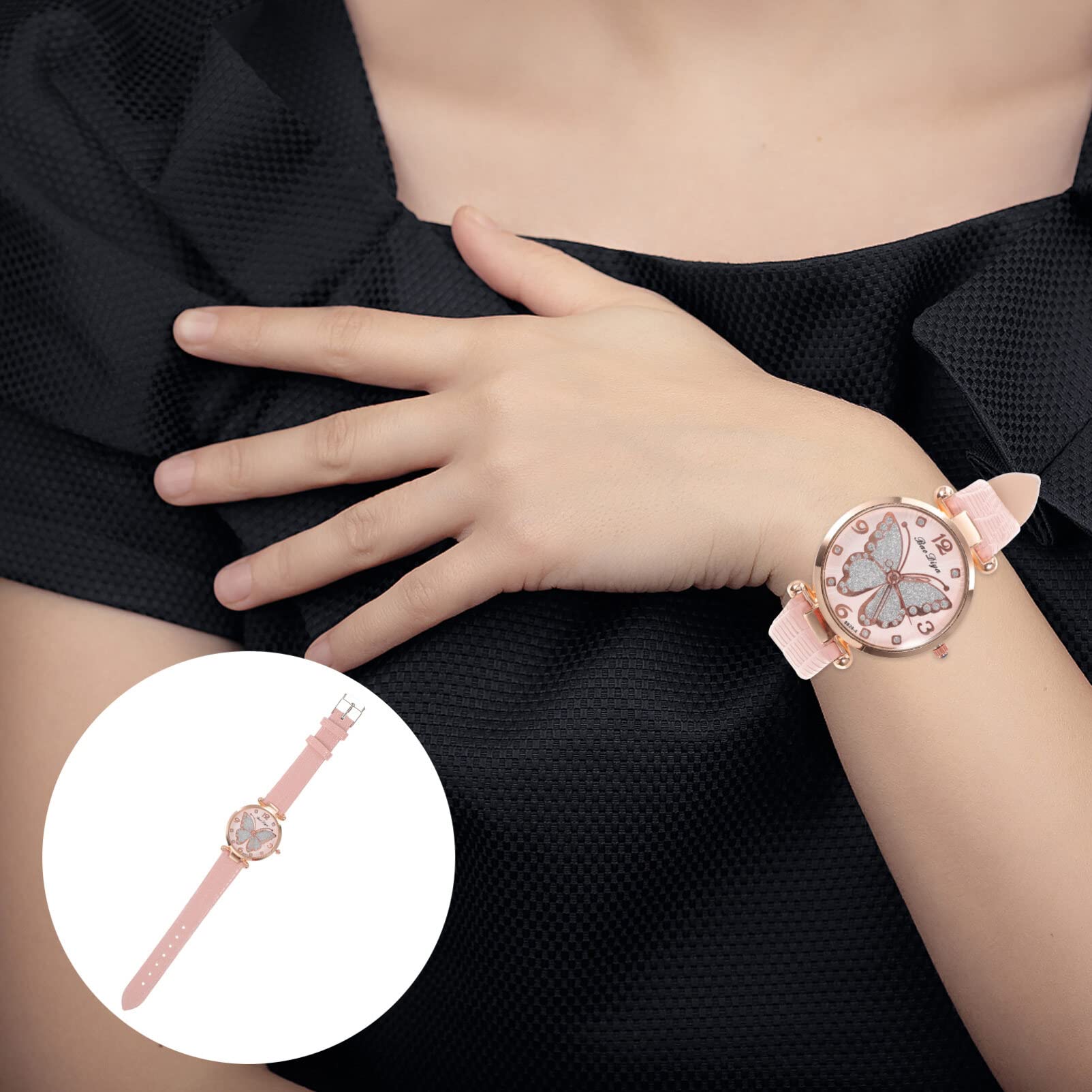 SOIMISS Rhinestone Butterfly Design Women's Watch - Elegant Casual & Simple Timepiece for Ladies | Perfect for Daily Wear, Office, Parties & Special Occasions