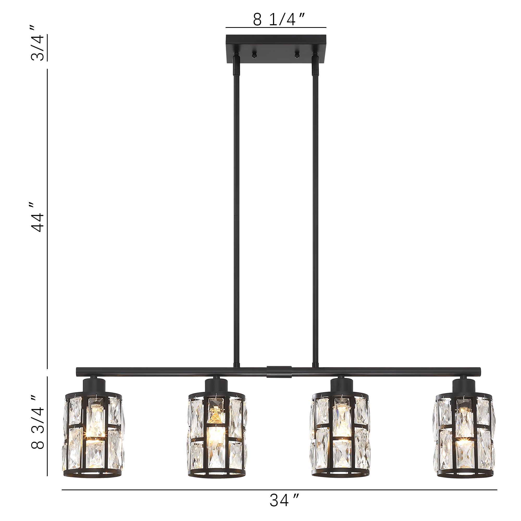 Farmhouse Matte Black Crystal Pendant Light Fixture - Modern Chandelier for Kitchen Island, Dining Room & Ceiling Lighting Over Table | Perfect for Rustic, Industrial & Contemporary Home Decor